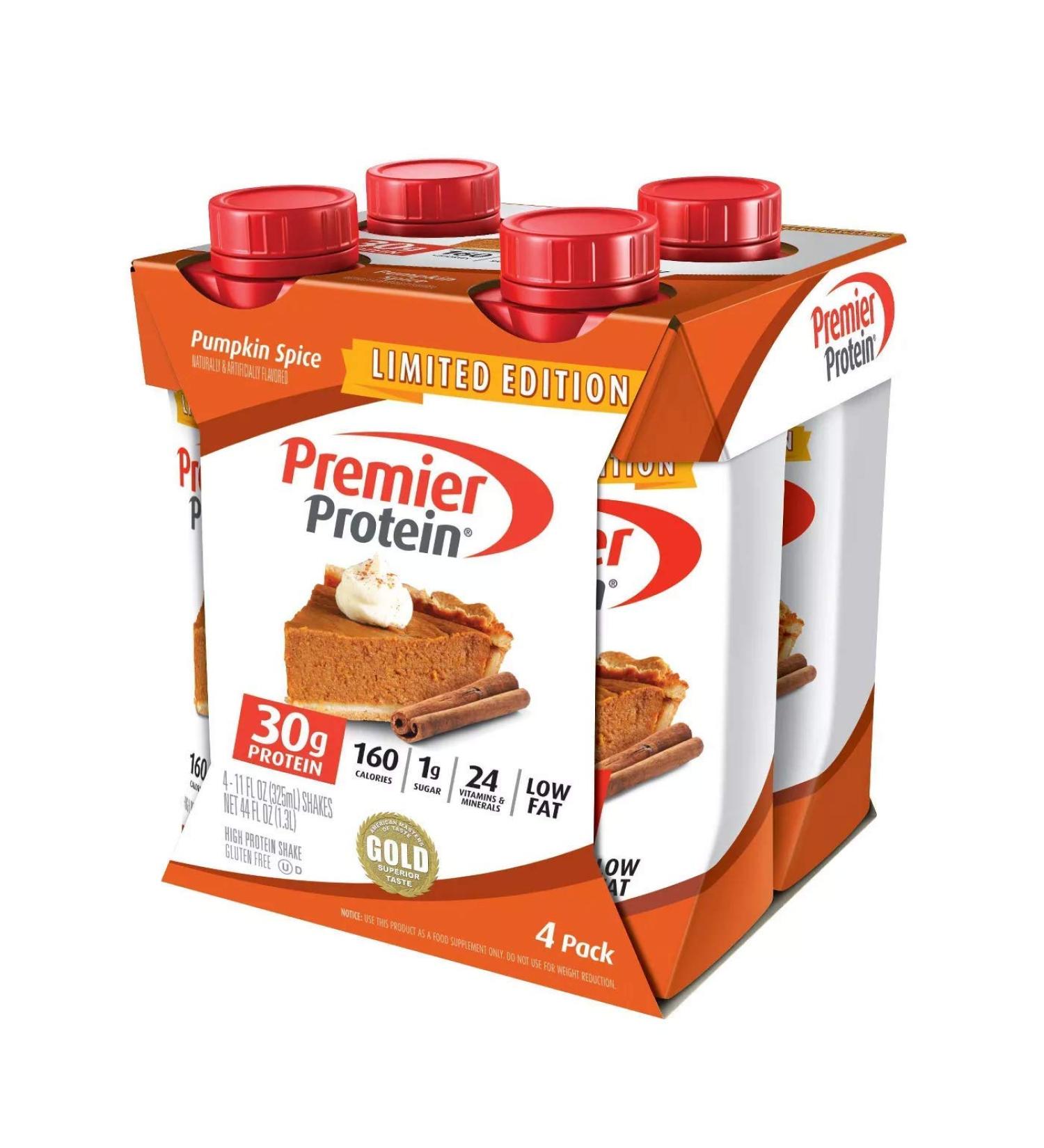 Premier Protein 30g Protein Shake  Pumpkin Spice  11 Fl Oz  Pack of 4 Pumpkin Spice 11 Fl Oz (Pack of 4) - Buy Online on GoSupps.com