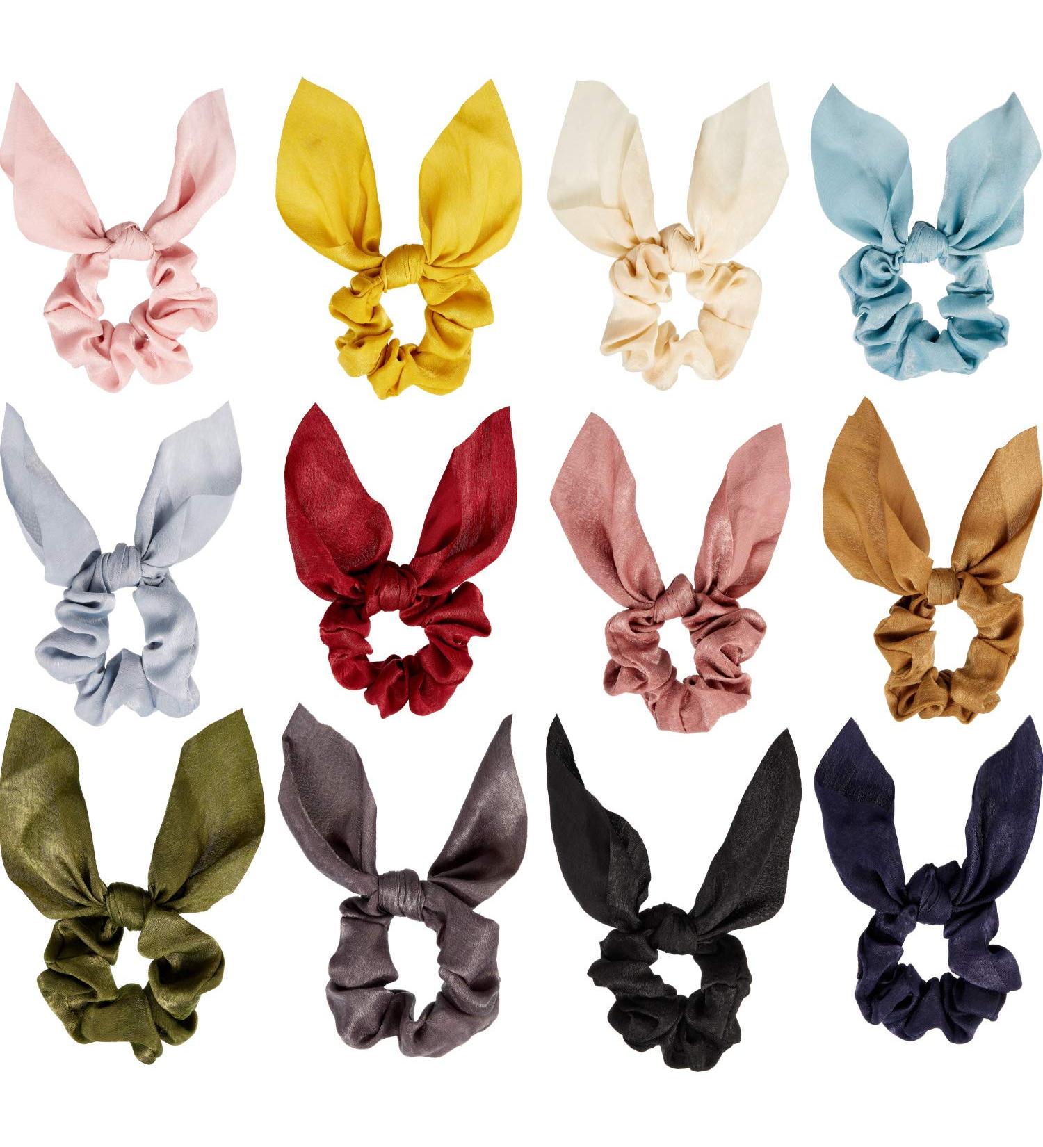 12PCS Silk Bow Rabbit Ear Scrunchies for Women & Girls - Hair Ties & Ponytail Holders - Buy Online on GoSupps.com