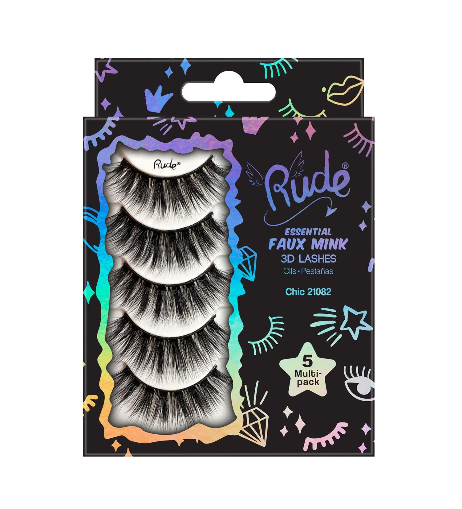 Essential Faux Mink 3D Lashes - Chic by Rude Cosmetics for Women - 5 Pair Eyelashes