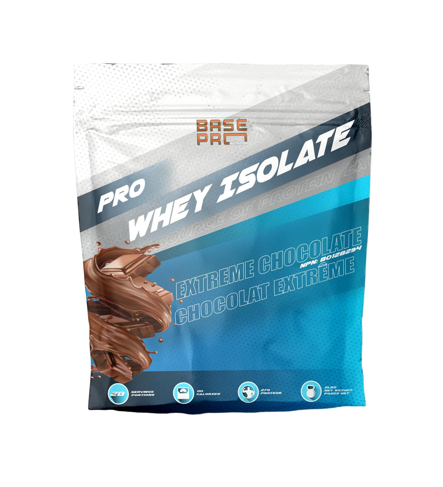 Pro Whey Isolate - Extreme Chocolate | Base Pro Nutrition | Whey Isolate Protein Powder 27 Grams of Protein Per Scoop 28 Servings Per Pouch | 2LBS Extreme Chocolate 2 LBS - Buy Online on GoSupps.com