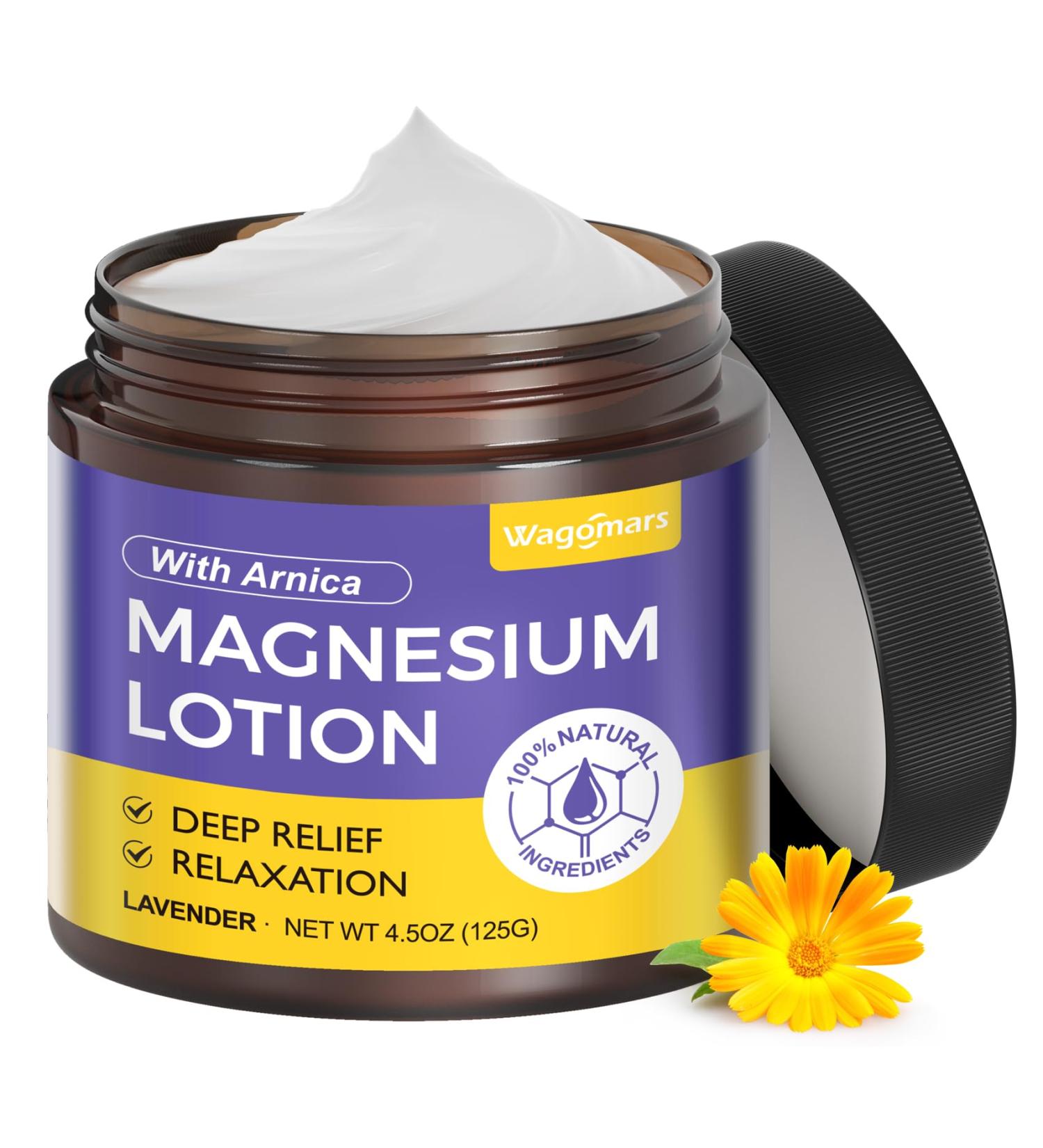 Wagomars Natural Magnesium Lotion for Sleep & Pain Relief - Soothing Topical Magnesium Cream with Arnica Shea Butter & Coconut Oil - Muscle Relaxation Calming & Hydrating - Safe for Kids - Buy Online on GoSupps.com