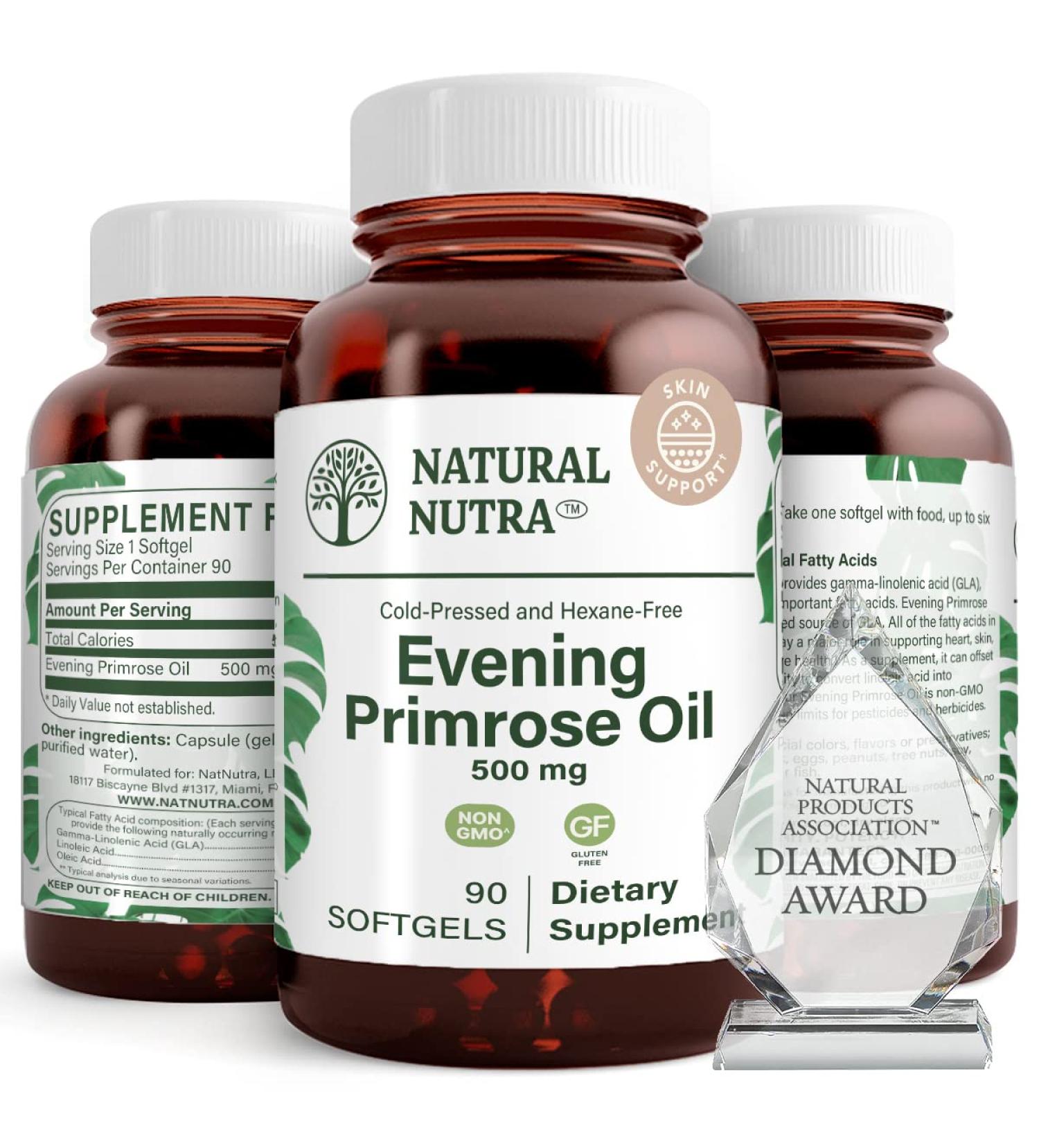 Natural Nutra Evening Primrose Oil Supplement 500mg - 90 Softgels, Reduce Acne, Support Nerve and Heart Health, Promote Skin Clarity - 90 Count - Buy Online on GoSupps.com