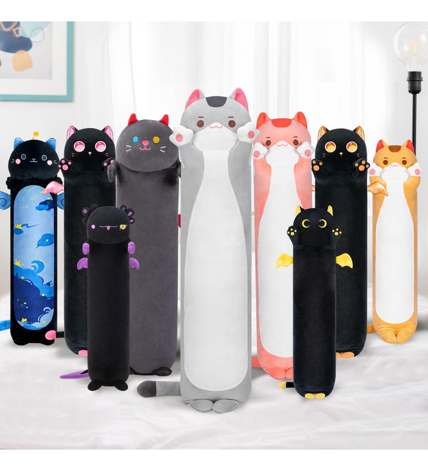Mewaii 28in Long Cat Plush Pillow - Cute Grey Kitty Stuffed Animal for Kids | Soft Huggable Squishy Toy 28inch/70cm - Buy Online on GoSupps.com