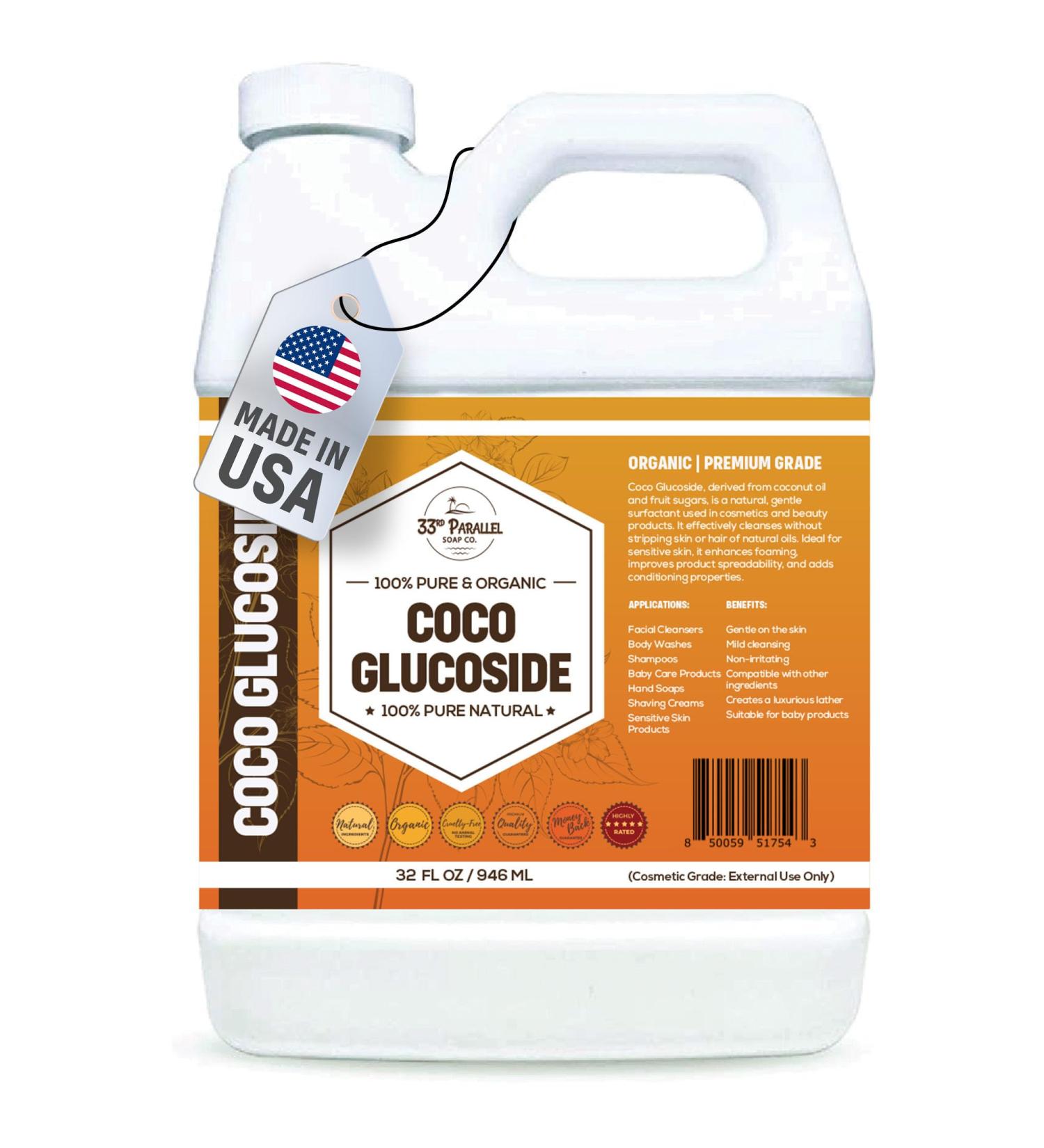 33rd Parallel | COCO GLUCOSIDE Surfactant ( 32 oz ) | Natural Plant Derived | For DIY Cleansers, Shampoos, Conditioners, Moisturizers, Lotions, Makeup Removers, Baby Products | 32 Ounces - Buy Online on GoSupps.com