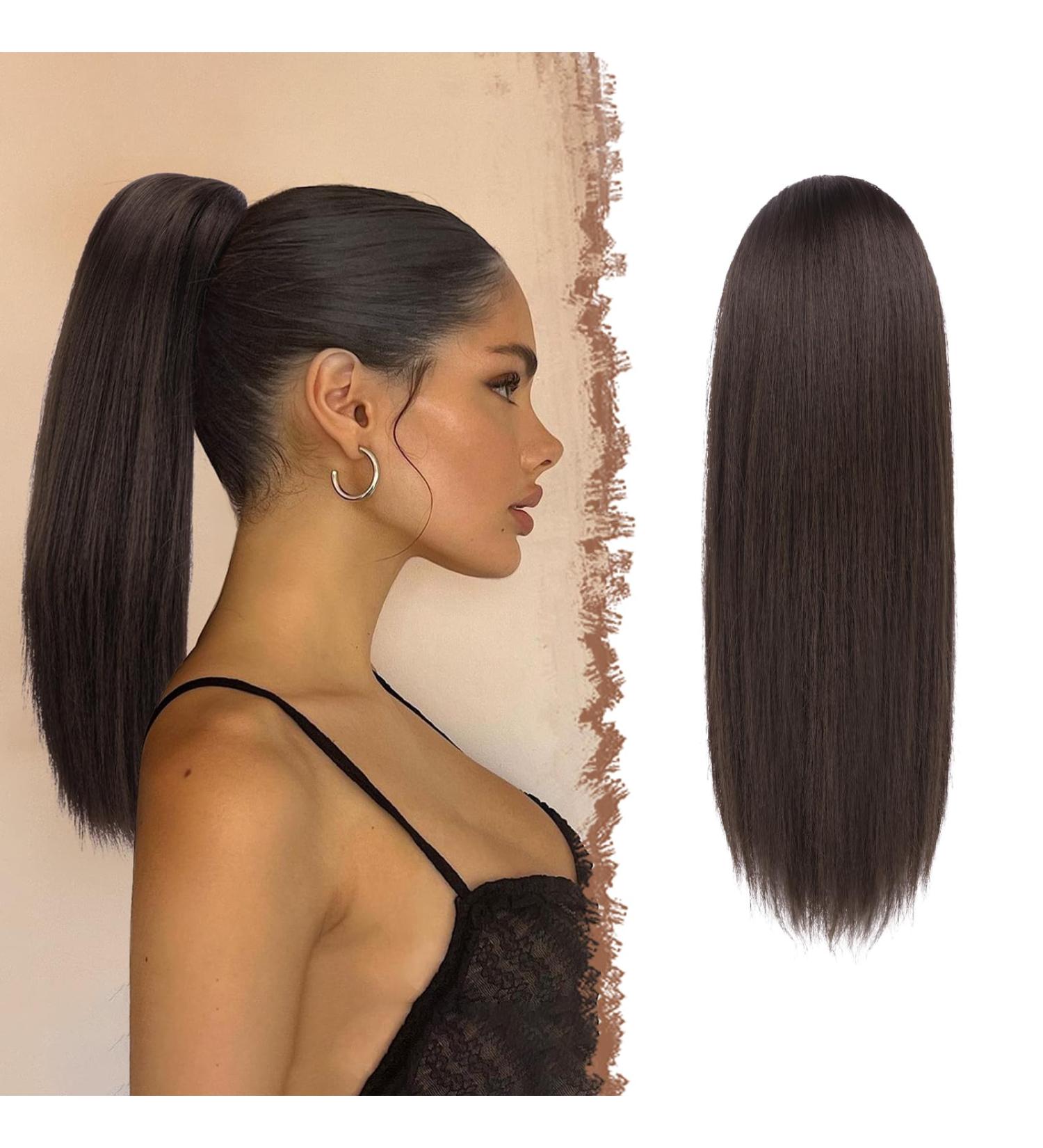 Premium 35 cm Brown Ponytail Extensions - Smooth Synthetic Drawstring Hair Braid for Women - Buy Online on GoSupps.com