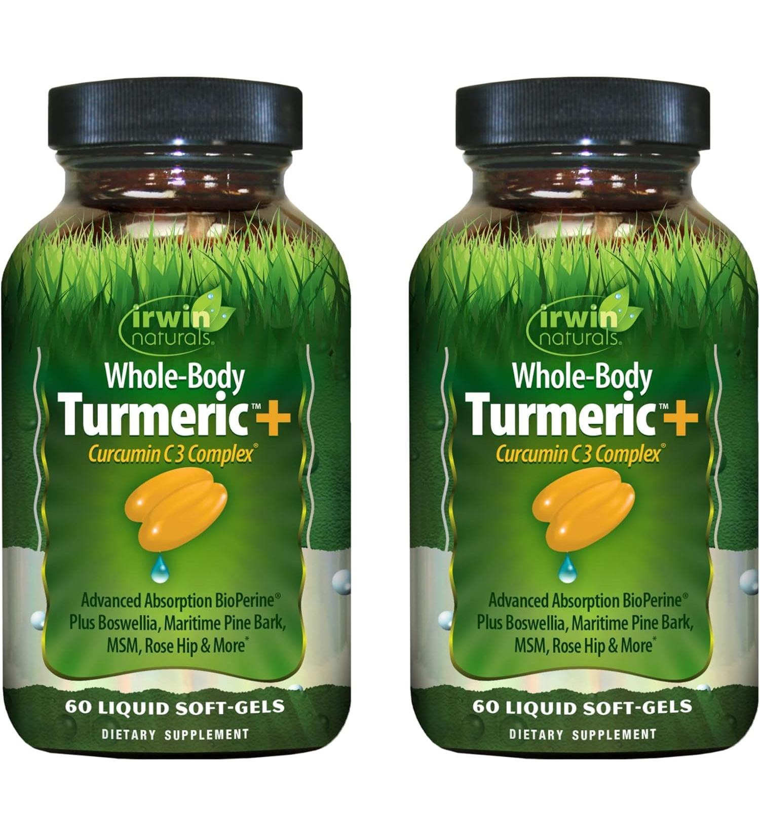 Irwin Naturals Whole Body Turmeric + Curcumin C3 Complex - 60 Liquid Soft-Gels, Pack of 2 - Supports Whole-Body Wellness - 60 Total Servings - Buy Online on GoSupps.com