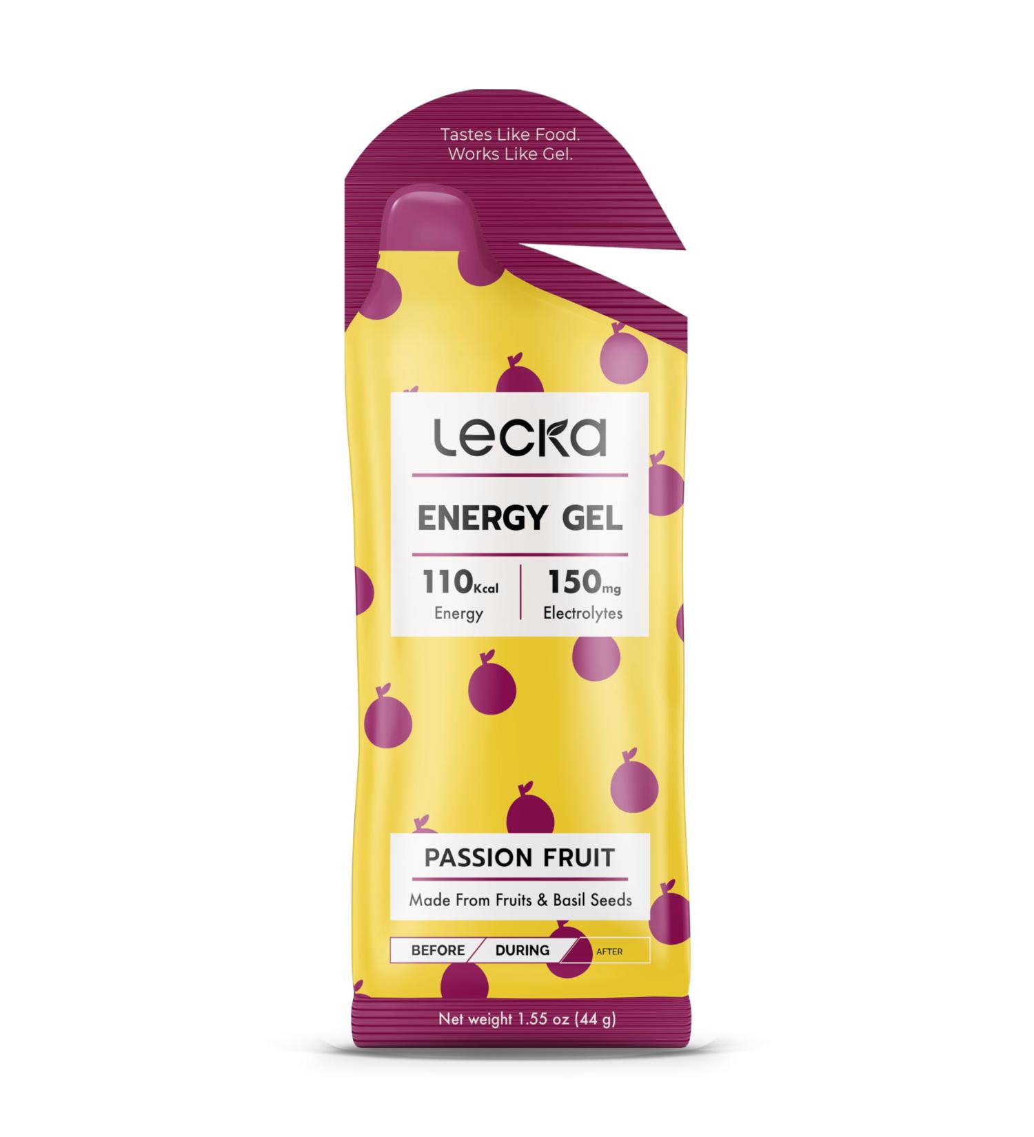 Lecka Energy Gel - Passion Fruit Flavor | 12 Gels for Endurance | Natural Energy with Real Fruits & Basil Seeds - Buy Online on GoSupps.com