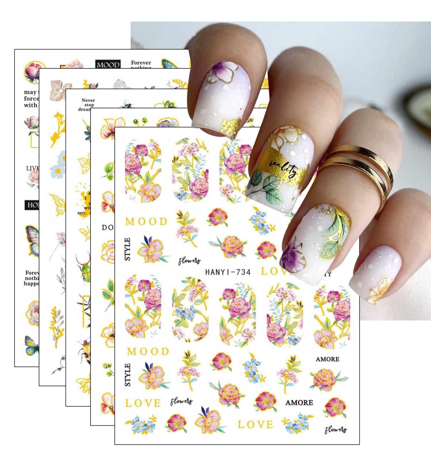 jmeowio JMEOWIO 9 Sheets Flower Nail Art Stickers Decals Self-Adhesive Spring Floral Colorful Letter Nail Supplies Nail Art Design Decoration Accessories - Buy Online on GoSupps.com