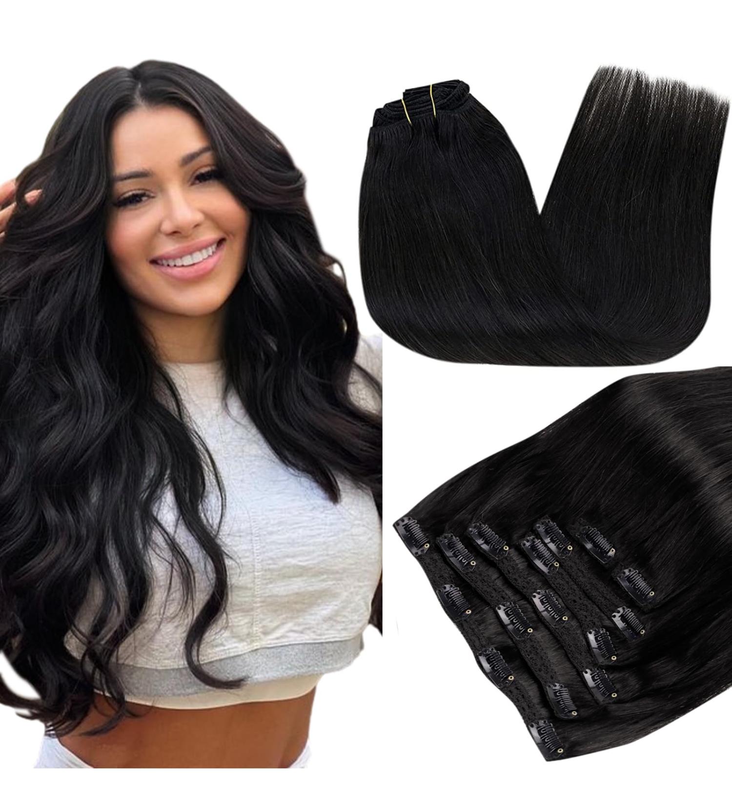 Runature 55cm Real Hair Extensions - Clip-In Remy Hair Natural Black Brown 120g 7 Pcs for Effortless Volume - Buy Online on GoSupps.com