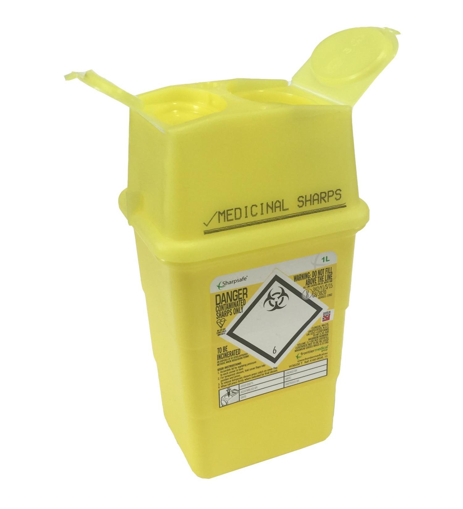 1L SHARPSAFE YELLOW BIO HAZARD BLADE SYRINGE NEEDLE CLINICAL LABELLED WASTE SHARPS BOX BINS