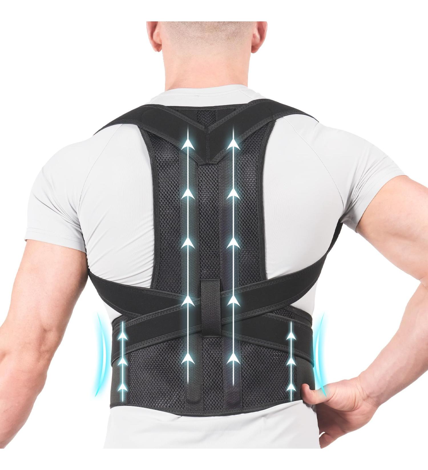Adjustable Posture Corrector for Men & Women | XXL Back Support Braces for Pain Relief | Comfortable Lumbar Straightener - Black - Buy Online on GoSupps.com