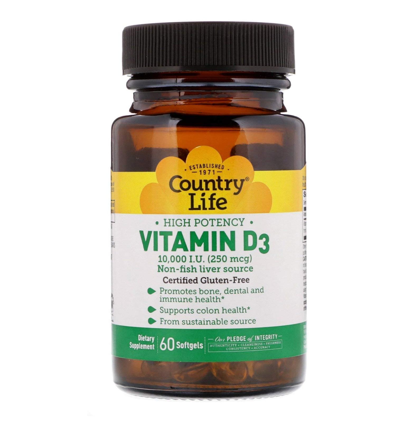 Country Life High Potency Vitamin D3 250 mcg (10000 IU) 60 Softgels