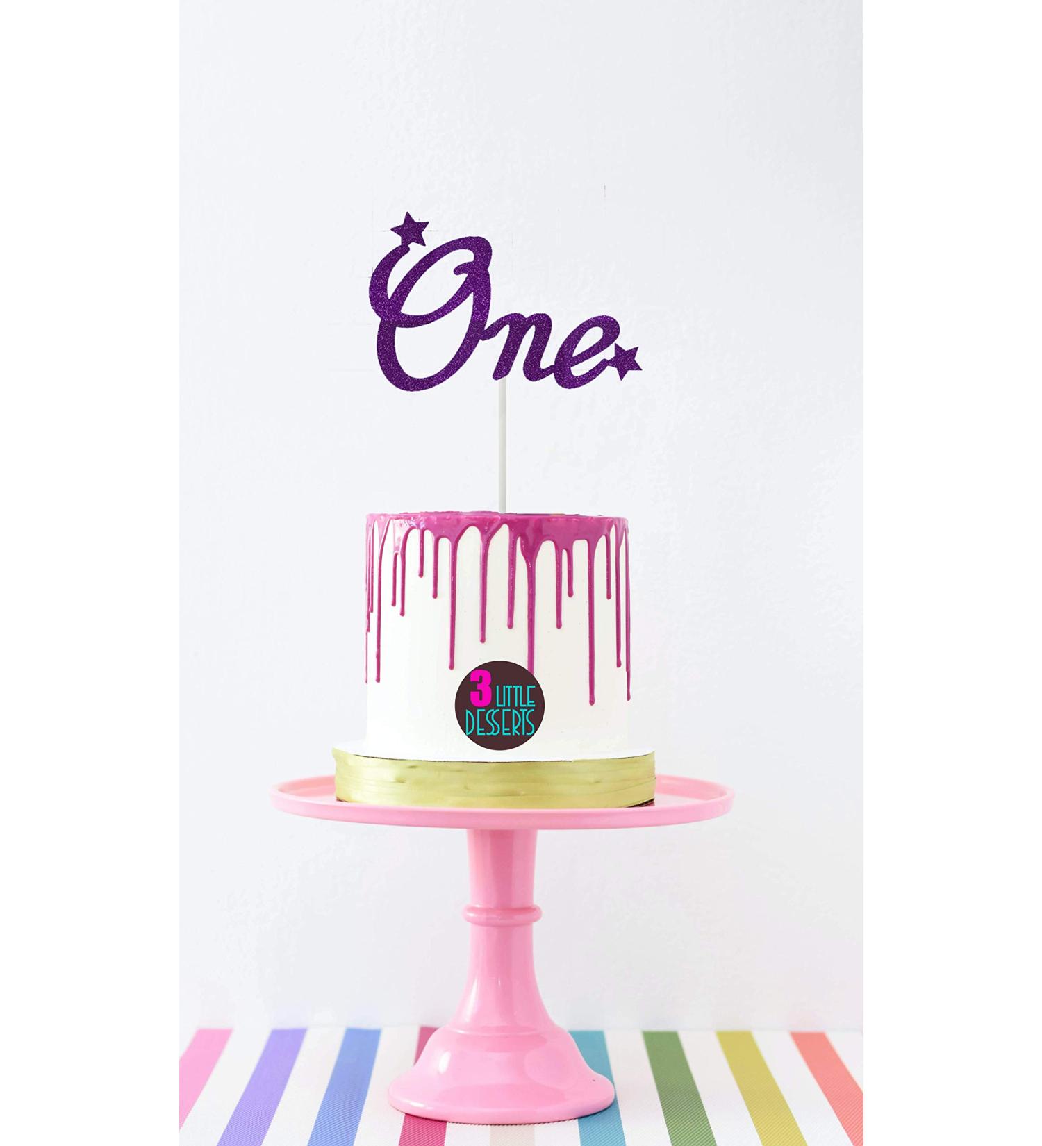 Number "ONE" Birthday Cake Toppers 300gsm Premium Glitter Card | RED | Purple | Bright Pink | Baby Pink | 1 Cake Topper 1st First Anniversary Bling Approx 6.1 x 3.6 Inches (Purple)
