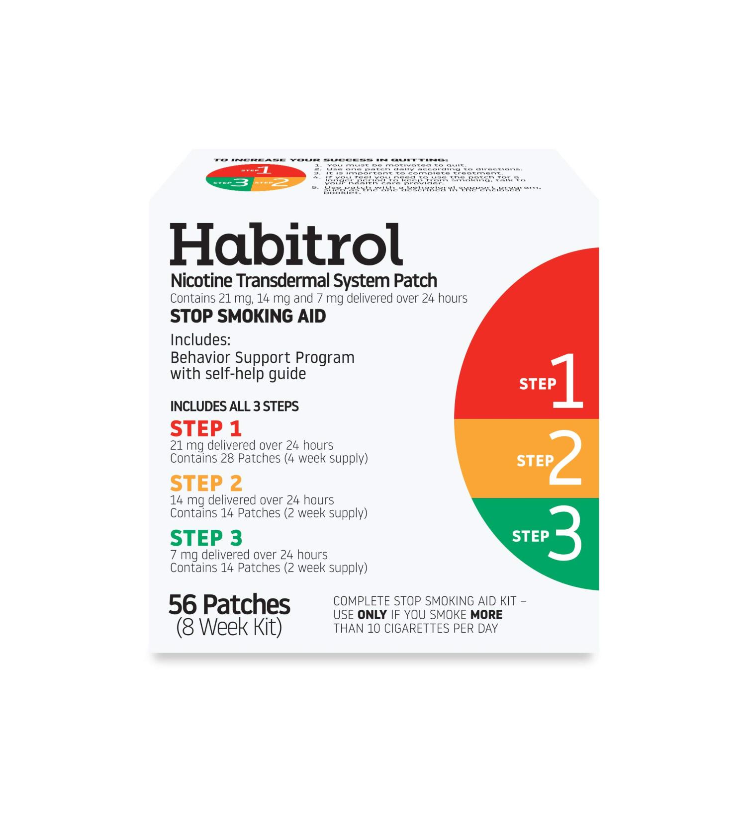 Habitrol Nicotine Transdermal System Patch | Stop Smoking Aid | Steps 1, 2, 3 | 56 Patches (8 Week Kit) - Buy Online on GoSupps.com