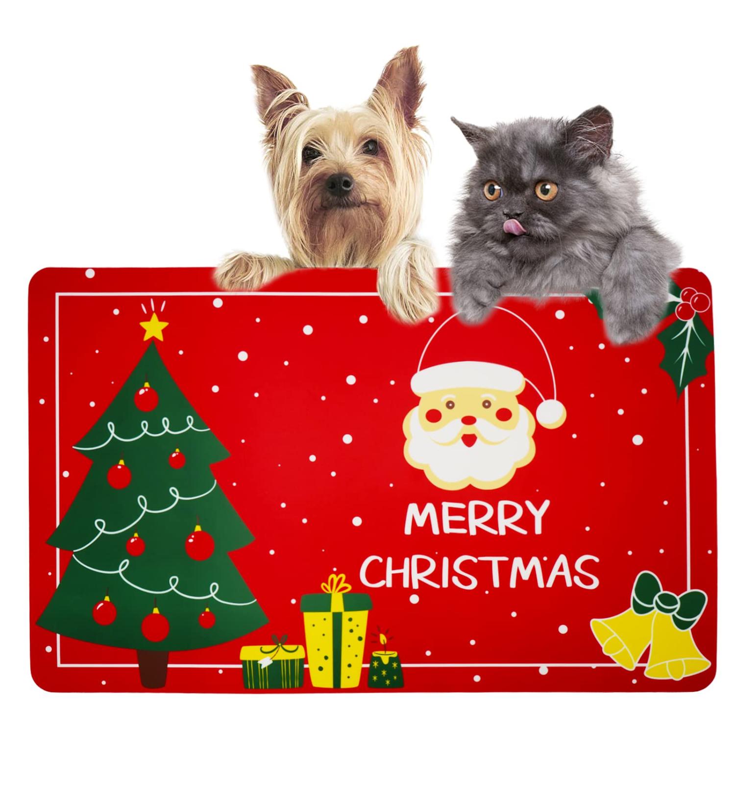 Vannon Christmas Dog Cat Food Mat - Non Slip Waterproof 11x18 - 1 Pack Red - Buy Online on GoSupps.com