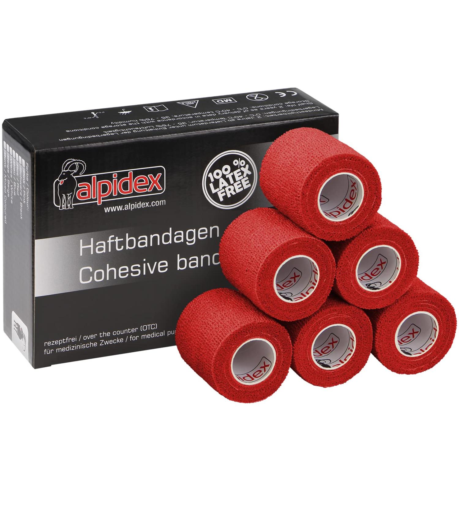 Alpidex Self-Adhesive Bandage - 6 Rolls 5cm x 4.5m Red Sport & Vet Wrap Tape - Buy Online on GoSupps.com