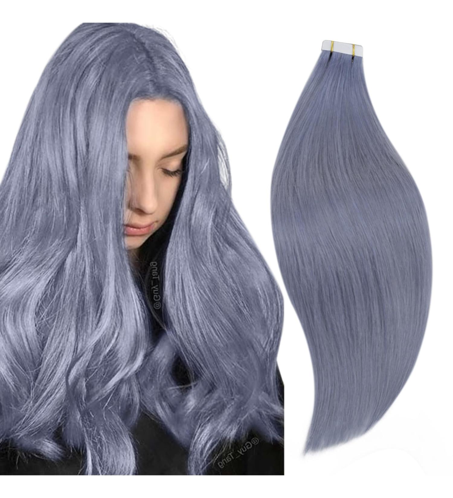 RUNATURE Light Blue Tape in Human Hair Extensions - Remy Colored 18 Inch 25g - Buy Online on GoSupps.com