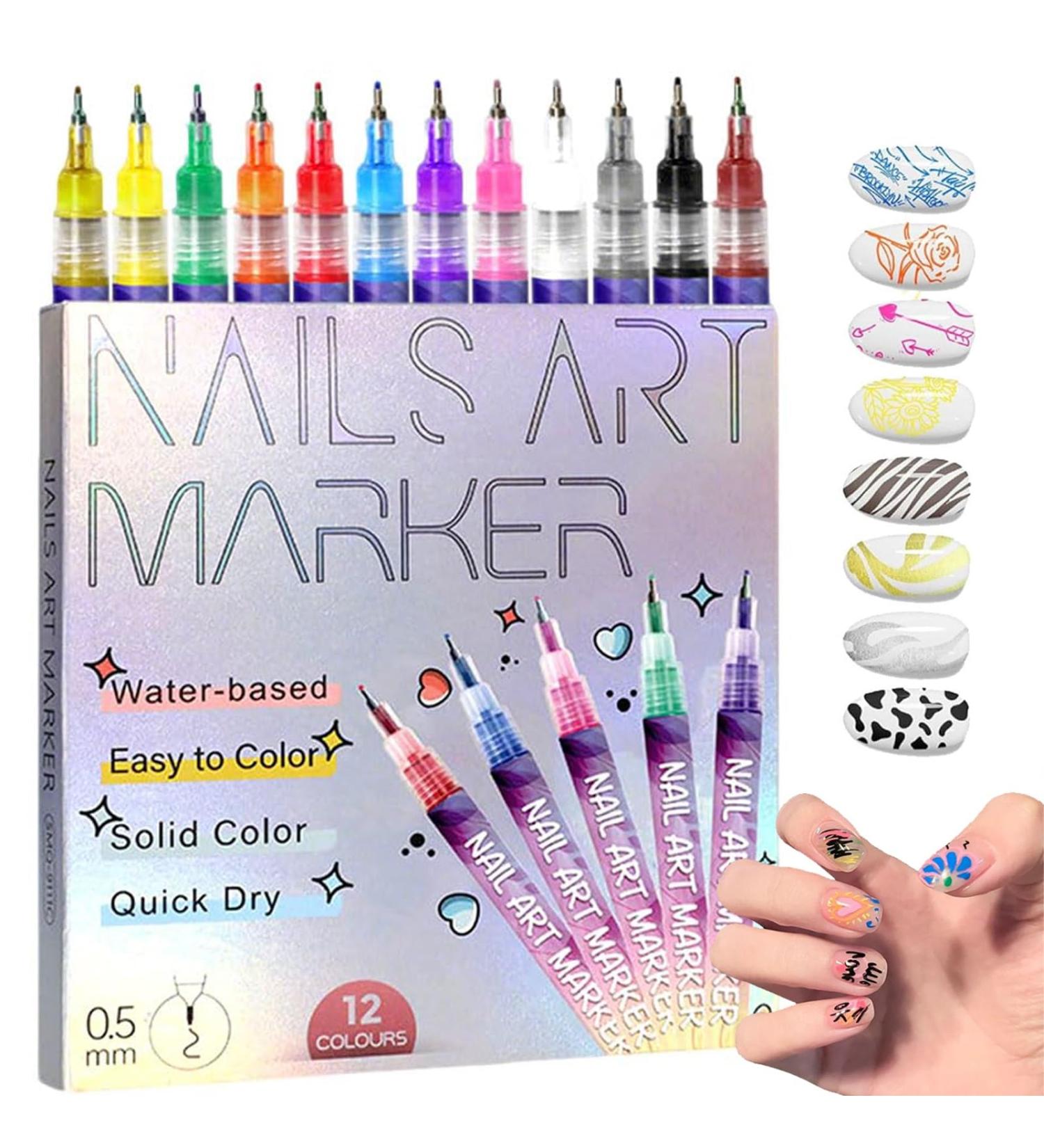 Set of 12 nail art pens 3D nail art markers (new for 2026) nail art pens for gel nails. - Buy Online on GoSupps.com