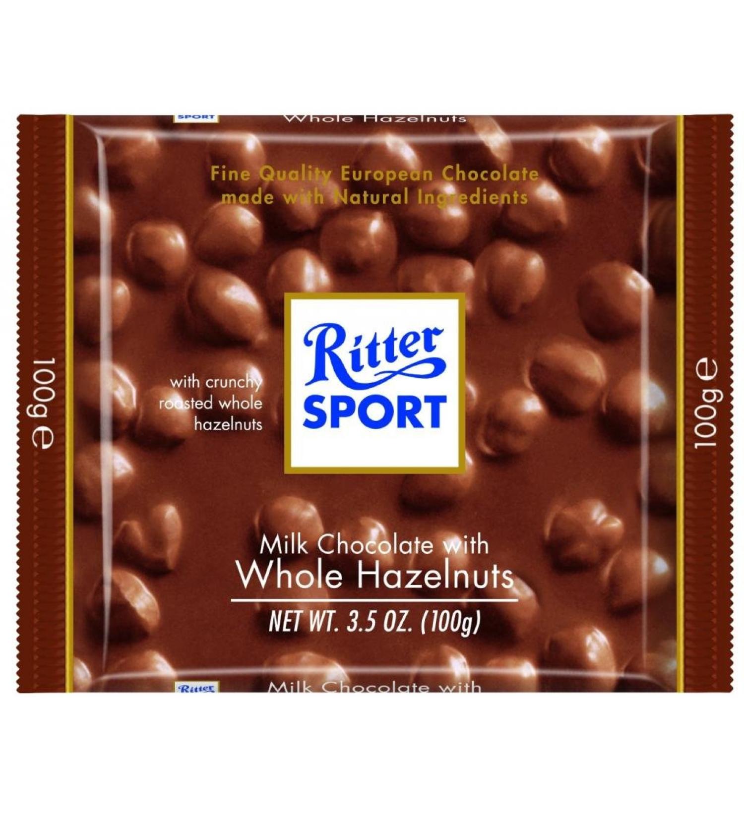 Ritter Sport Ritter Sport: Milk chocolate with whole hazelnuts 100g (pack of 2)