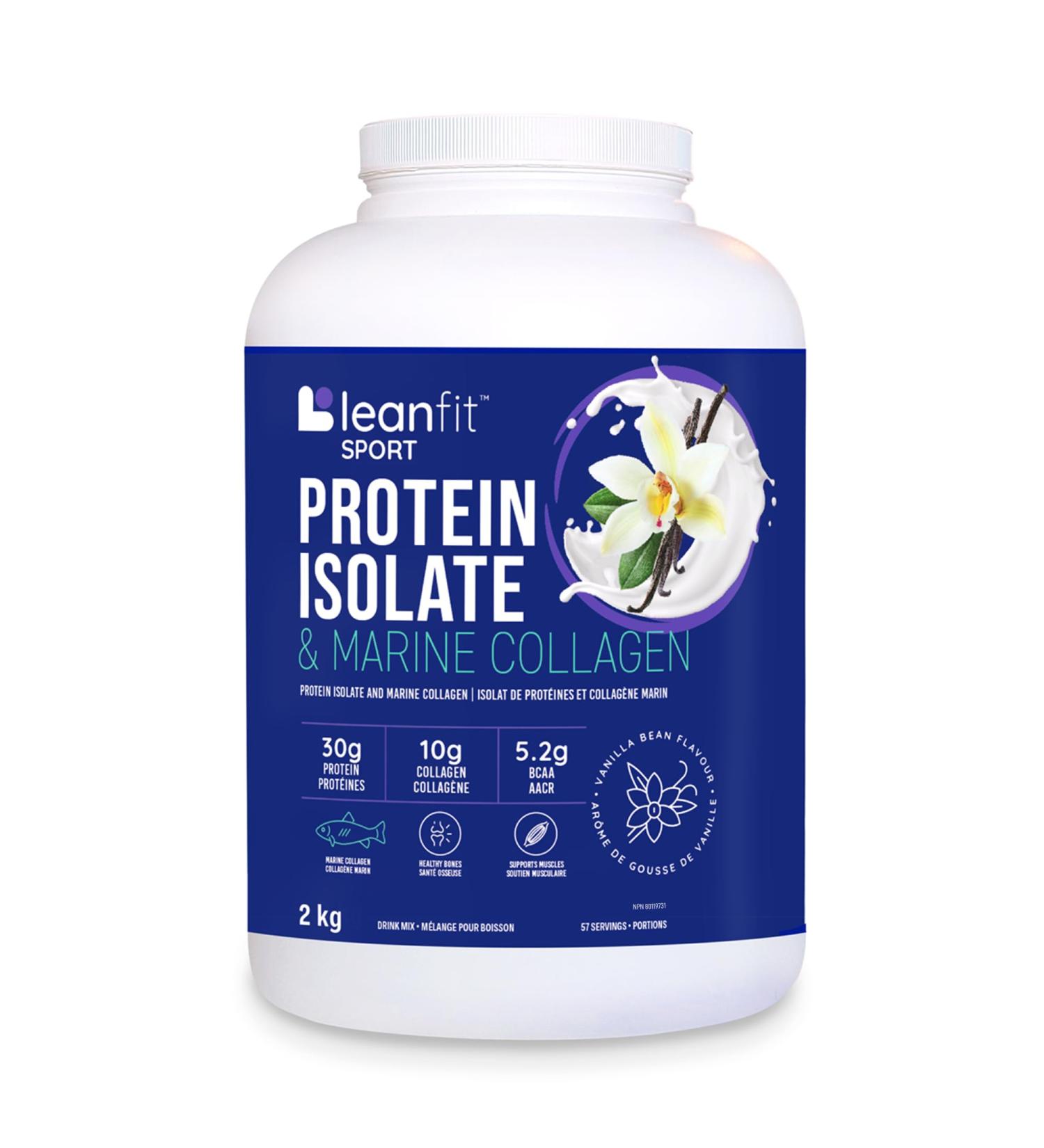 LEANFIT SPORT PROTEIN ISOLATE & MARINE COLLAGEN Natural Vanilla Grass-Fed Protein Isolate and 100% Hydrolyzed Marine Collagen Powder (Type I III) 30g Protein and 10g Collagen Per Serving 57 Servings 2kg Tub - Buy Online on GoSupps.com