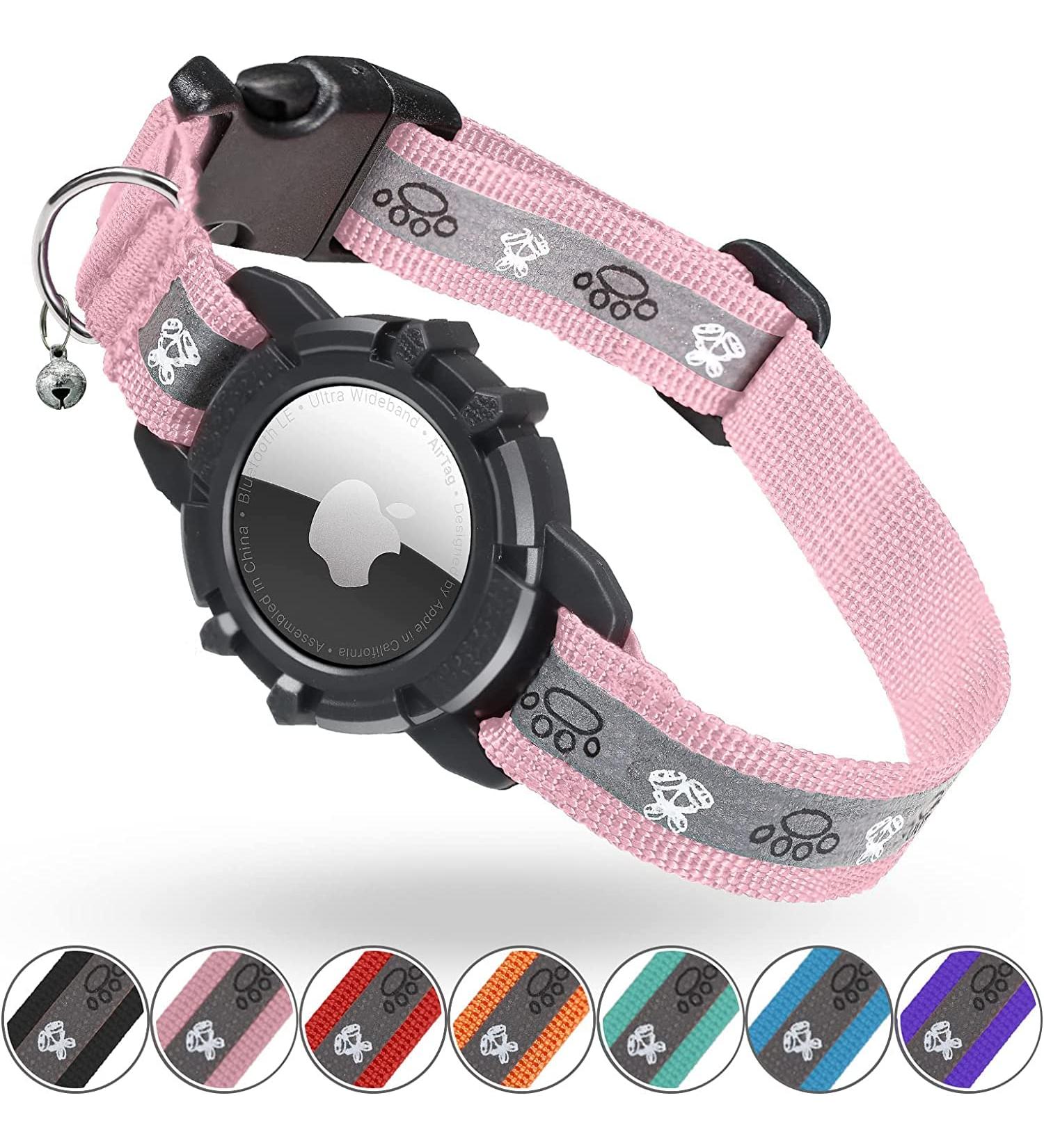 Jiarui Reflective AirTag Cat Neck Band - Adjustable GPS Collar for Cats & Puppies XS 7-9 inch - Pink - Buy Online on GoSupps.com