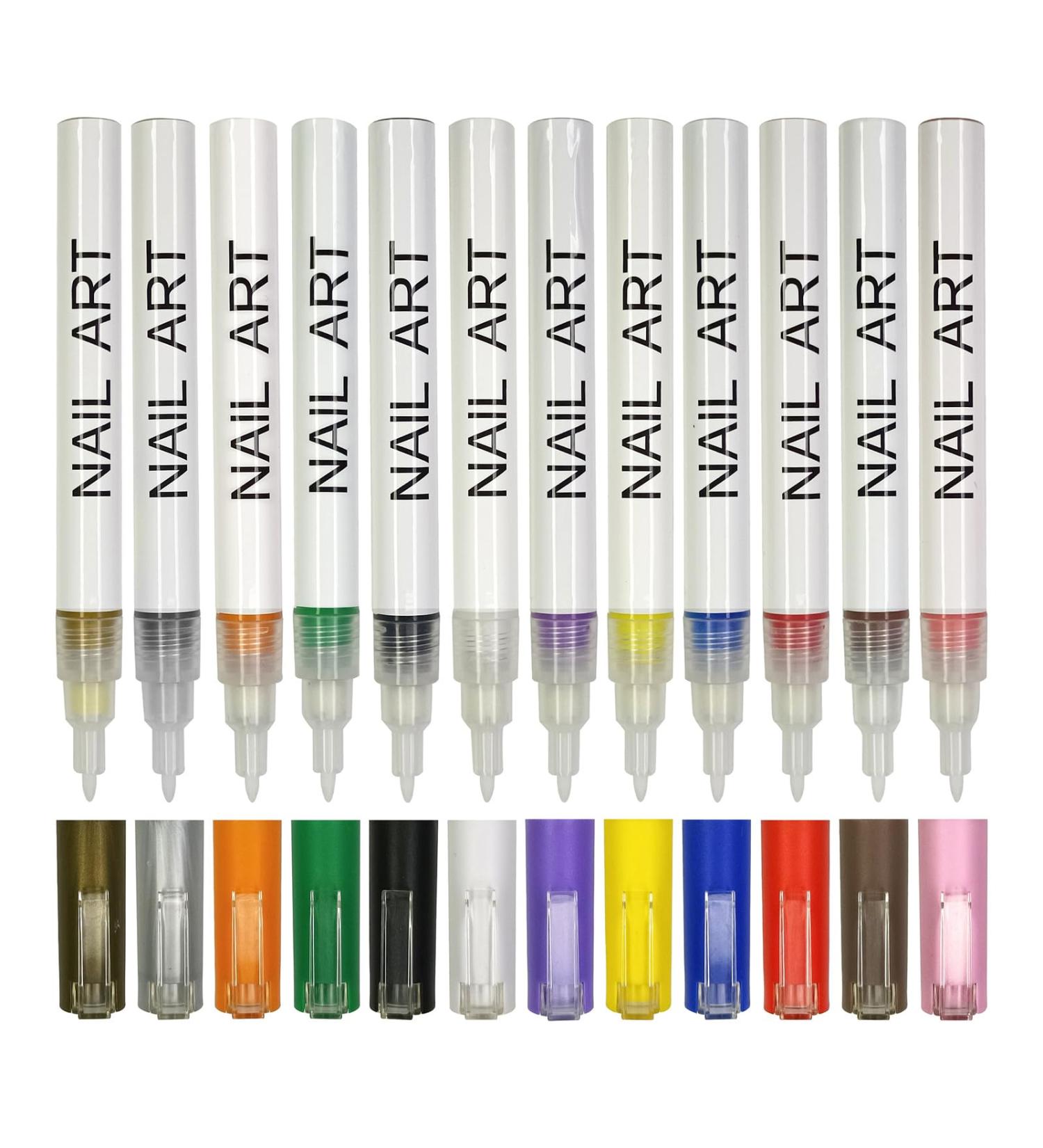 AJOIDR 12Pcs Nail Art Pen Set Nail Dotting Pen for Drawing Painting Nail Art Beauty Jewellery Manicure Tool - Buy Online on GoSupps.com