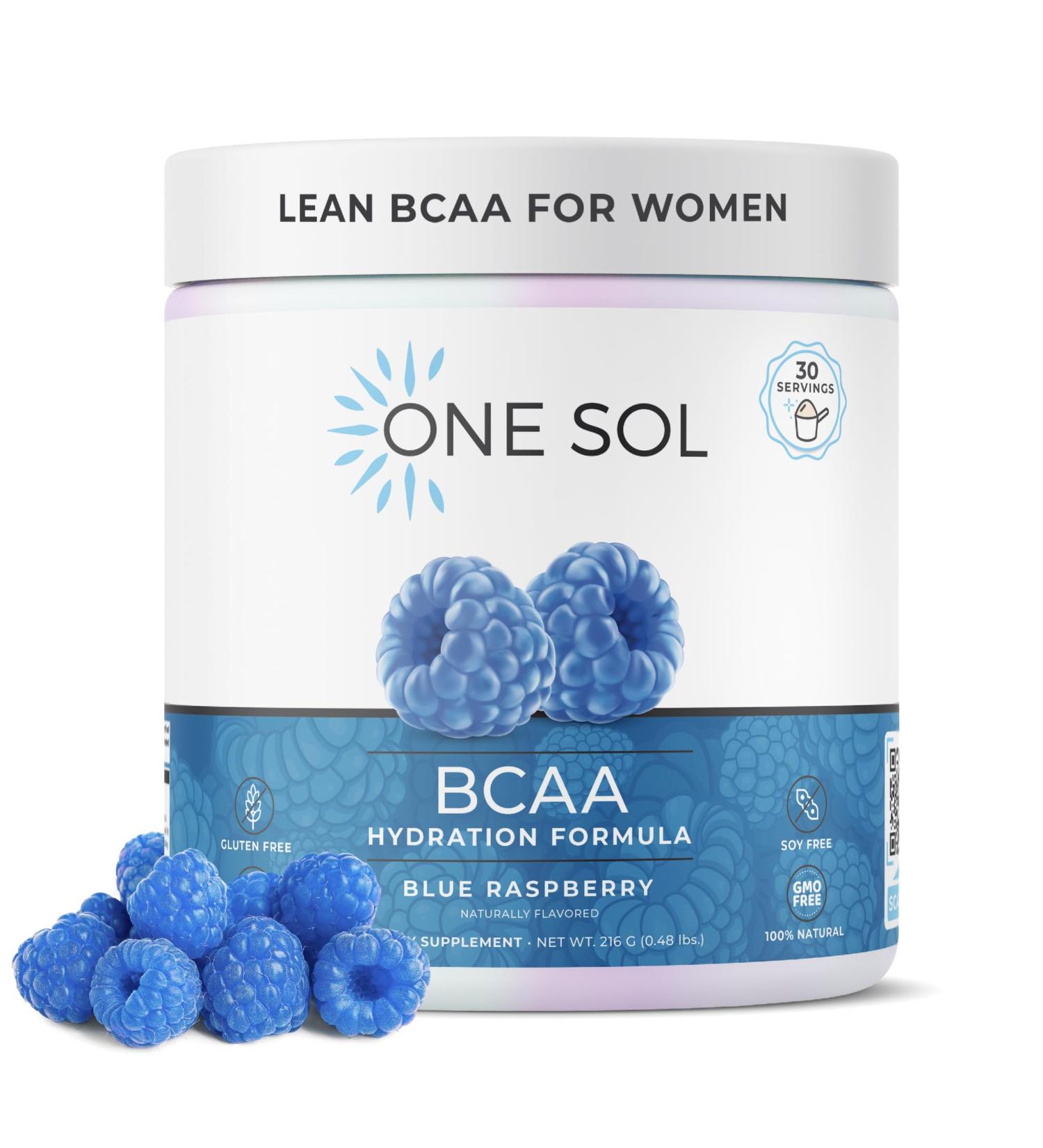 One Sol BCAA & Electrolyte Powder - All-Natural Vegan Hydration Muscle Growth & Recovery Gluten-Free Non-GMO Blue Raspberry Flavor - International Shipping Available - Buy Online on GoSupps.com
