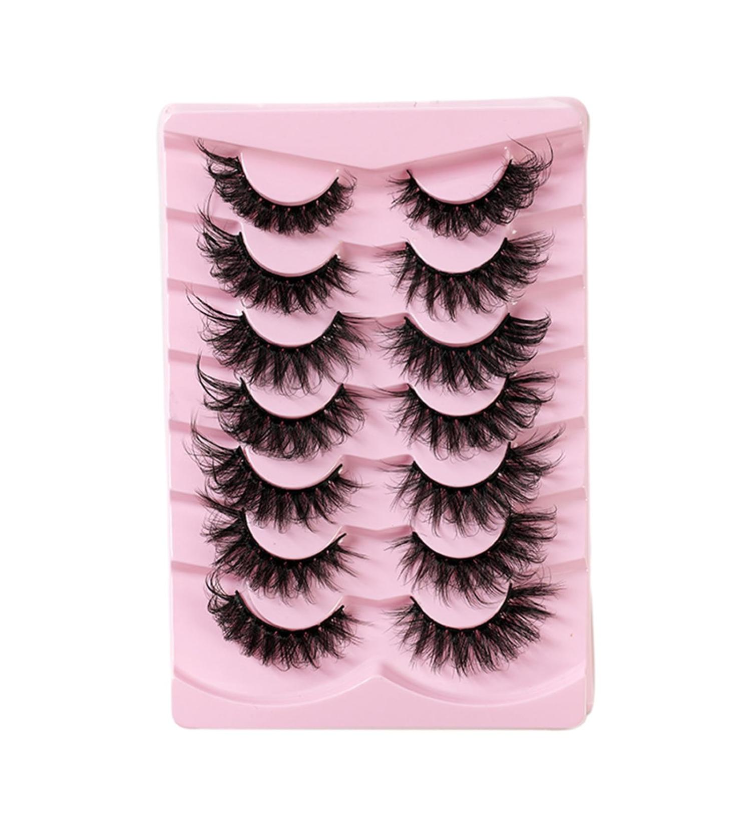 YOXIER Natural Look False Eyelashes Curling 7 Pairs/set 3d Wispy Curly Fluffy Messy Faux Mink Hair Reusable Women Fake Lashes Party Makeup Black - Buy Online on GoSupps.com