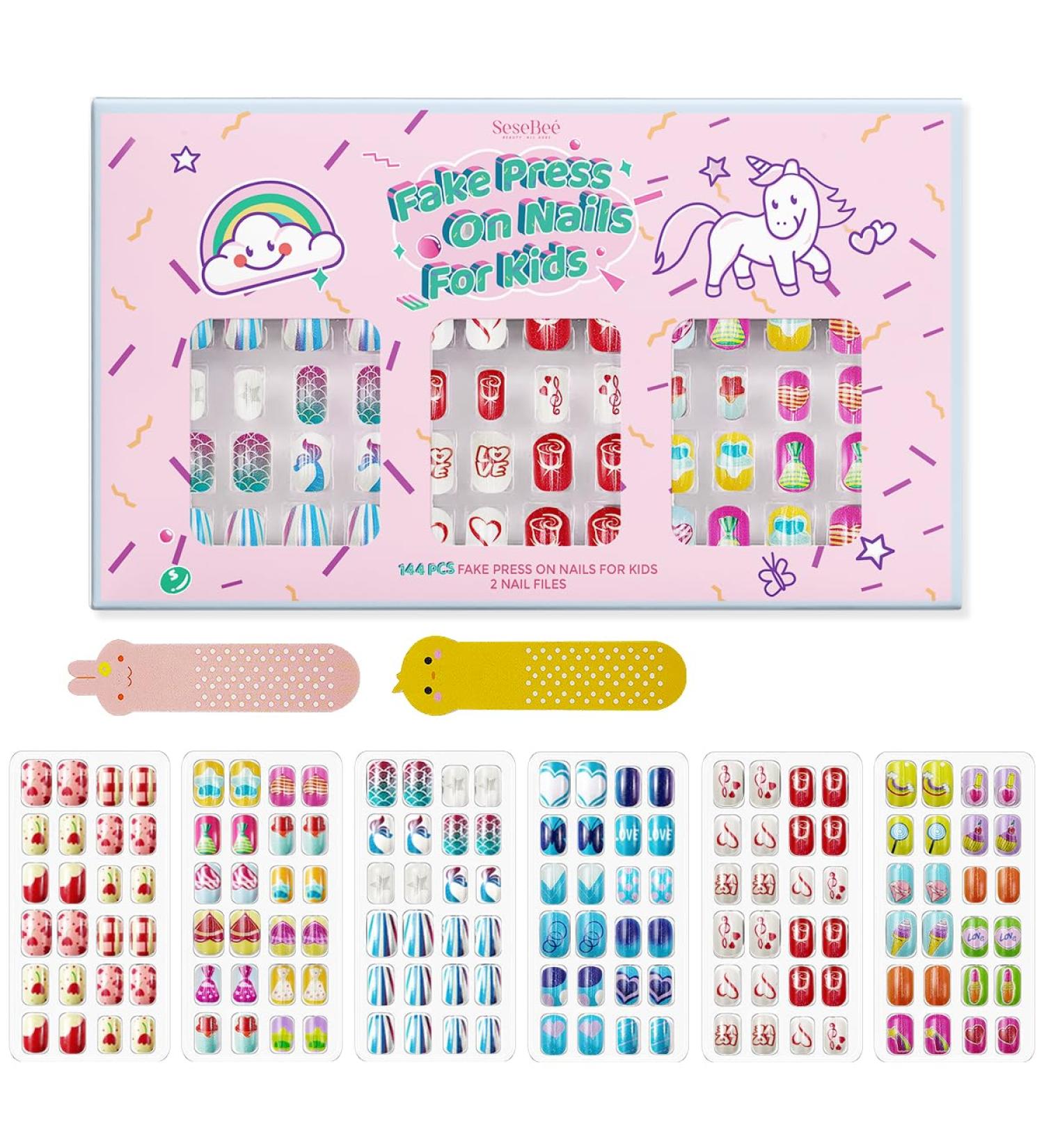 144Pcs Kids Press on Nails - Children Girls Short Artificial Fake Nails - No Fading Full Cover Acrylic Nails - Fruit Design - Quick & Easy Stick On - Cute Gift for Kids Nail Decoration - Buy Online on GoSupps.com
