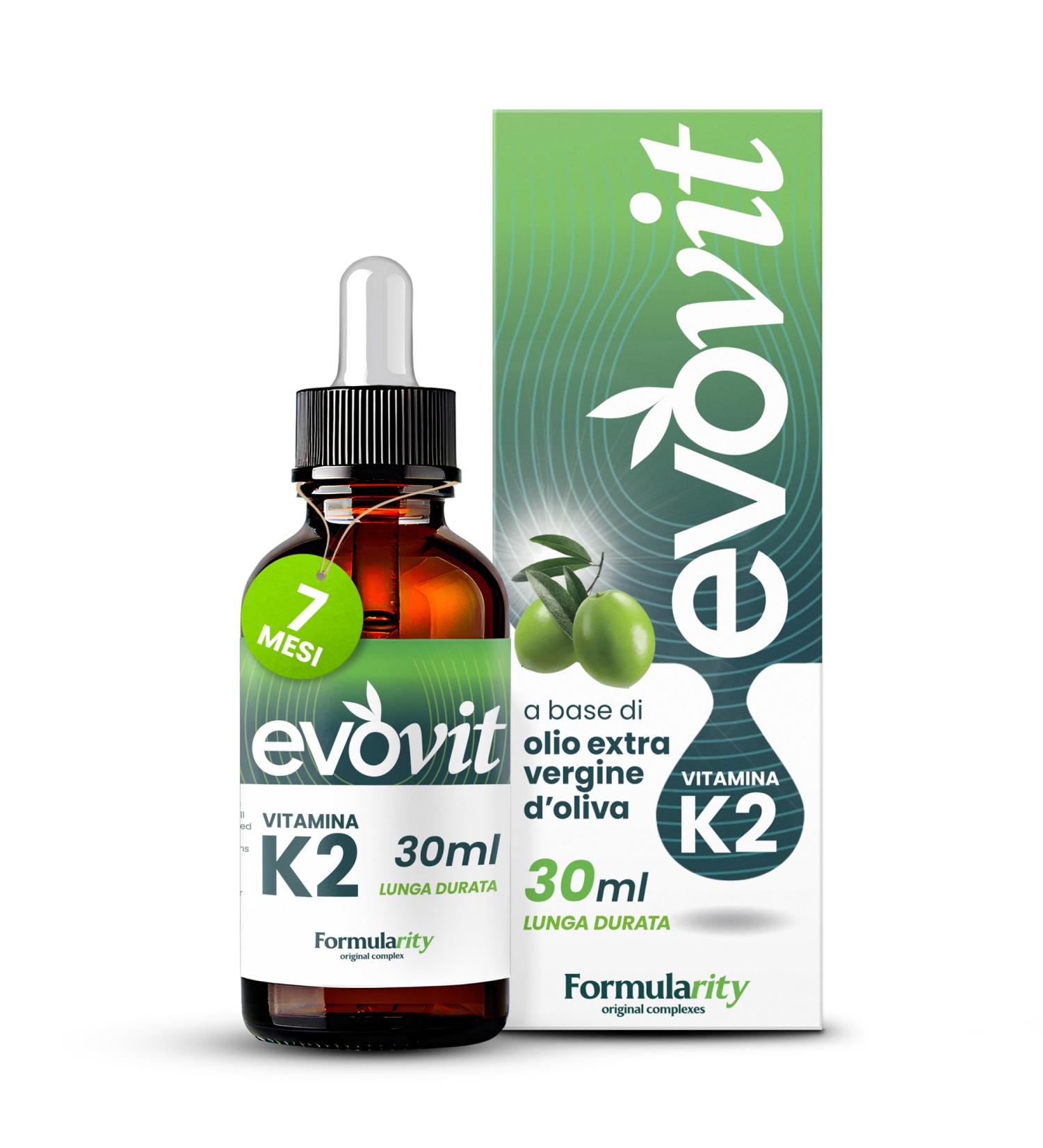  FORMULARITY EVOVIT VITAMIN K2-7 months - Lasts 7 months - In Italian virgin olive oil extra cold pressed - Natural supplement with high bioavailability - Made in Italy - 30ml - Buy Online on GoSupps.com