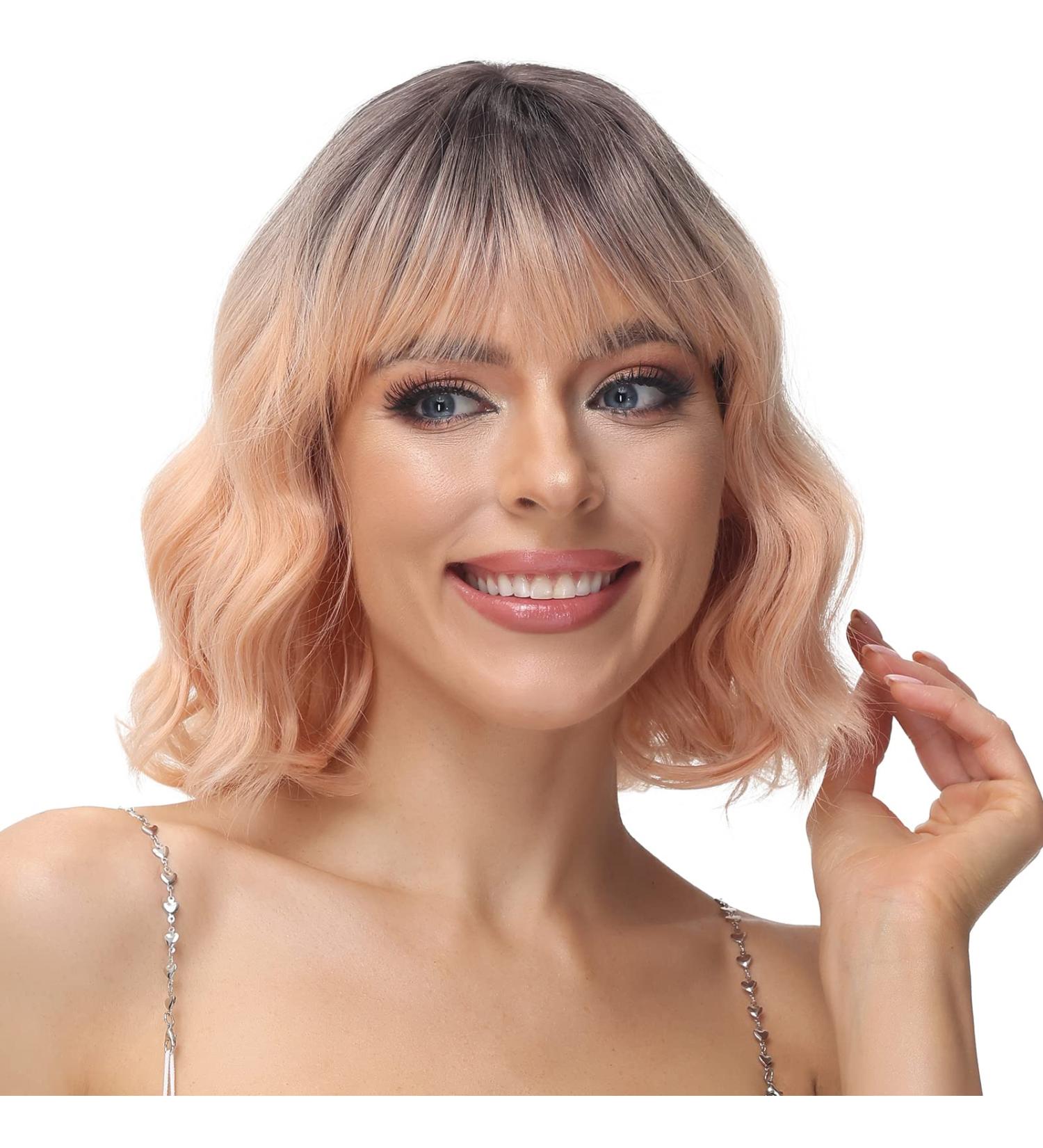 Parxitn Short Bob Wig with Pony - Natural Ombre Orange Synthetic Hair | Colorful Wavy Curly Wigs for Daily Party Halloween & Cosplay | T5 Ombre Orange - Buy Online on GoSupps.com