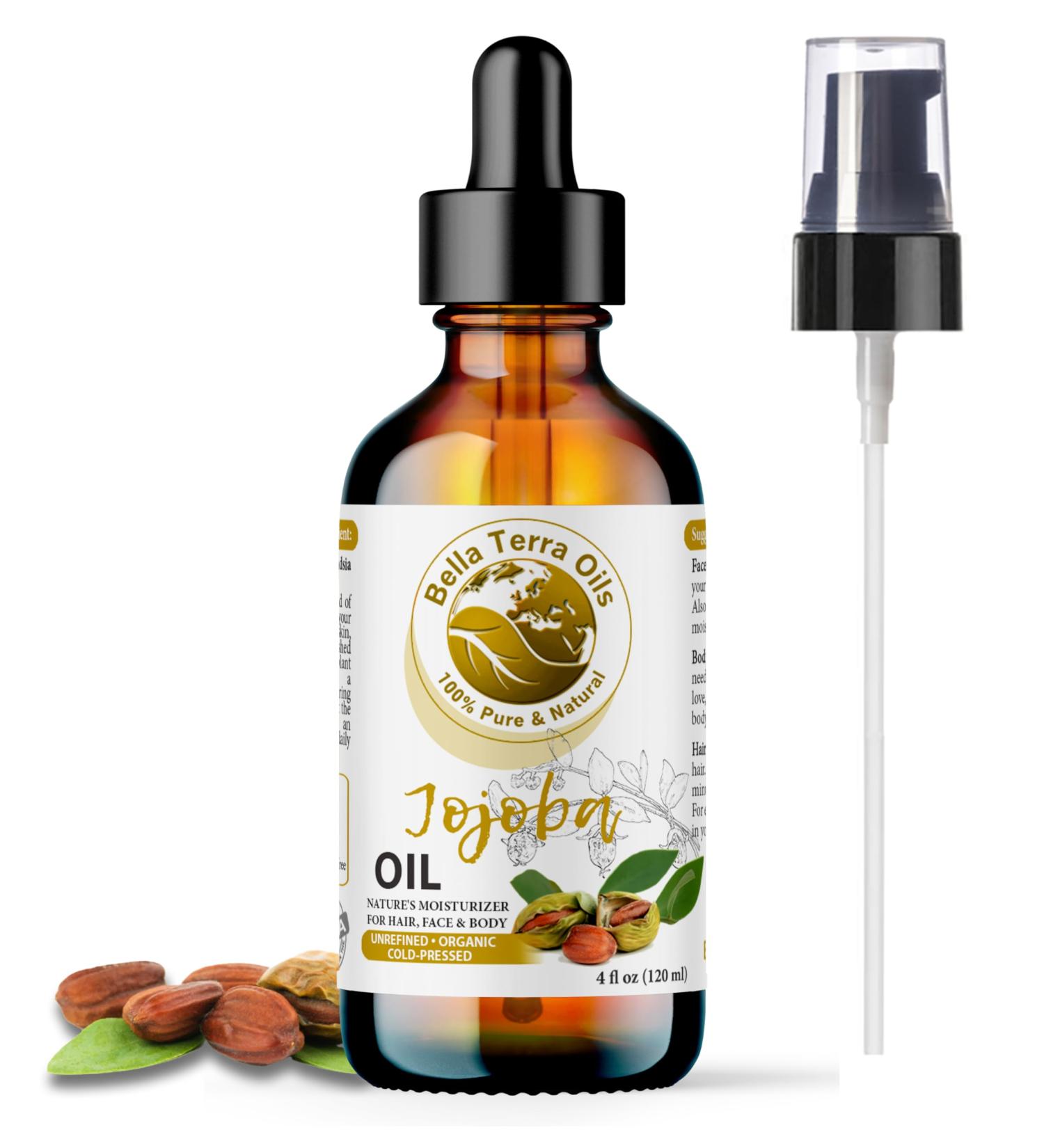 Buy Bella Terra Organic Jojoba Oil 4oz - Cold-Pressed Non-Comedogenic Enriched with Vitamin C & E for Perfect Skin - International Shipping Available - Buy Online on GoSupps.com