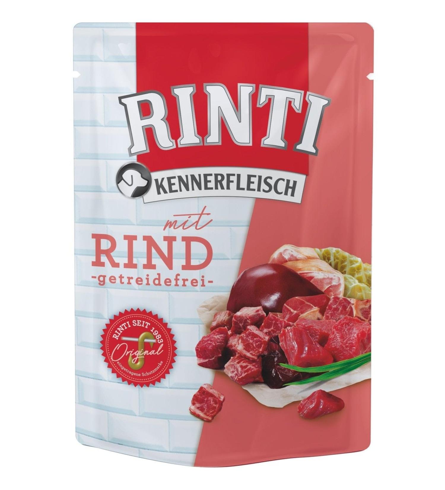 RINTI Kennerfleisch Beef | 10 x 400 g | Complete food for adult dogs in a freshness bag | Grain-free food with high meat content | To regulate digestion