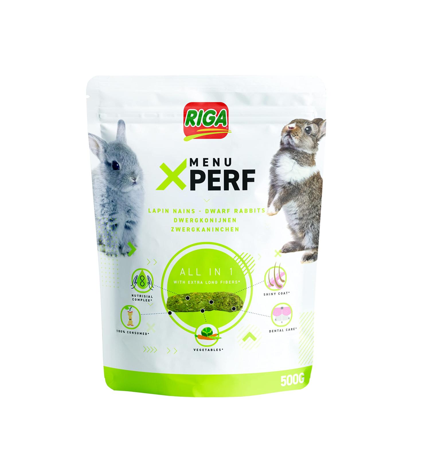 Riga - Menu X'Perf - Dwarf Rabbit Food - Extruded Granules - Flax Seed Fiber and Vegetables - Yucca Extracts - Enriched with