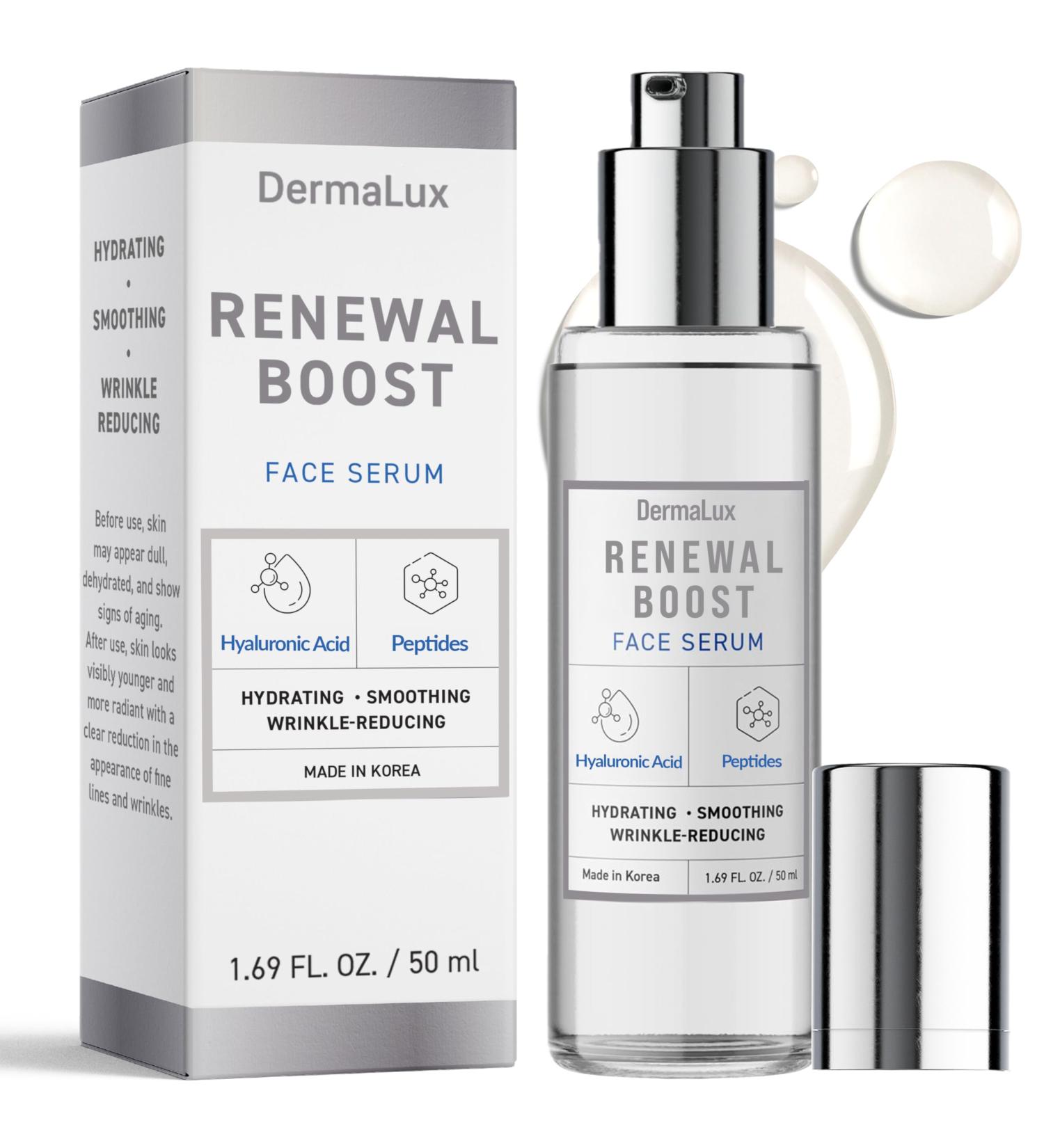 DermaLux Hyaluronic Acid & Peptides Face Serum - Dermatologist Tested Anti-Aging Korean Skin Care Hydrates Smooths Firms Clean Vegan Beauty for Dry Sensitive Skin 1.69 Fl Oz - Buy Online on GoSupps.com