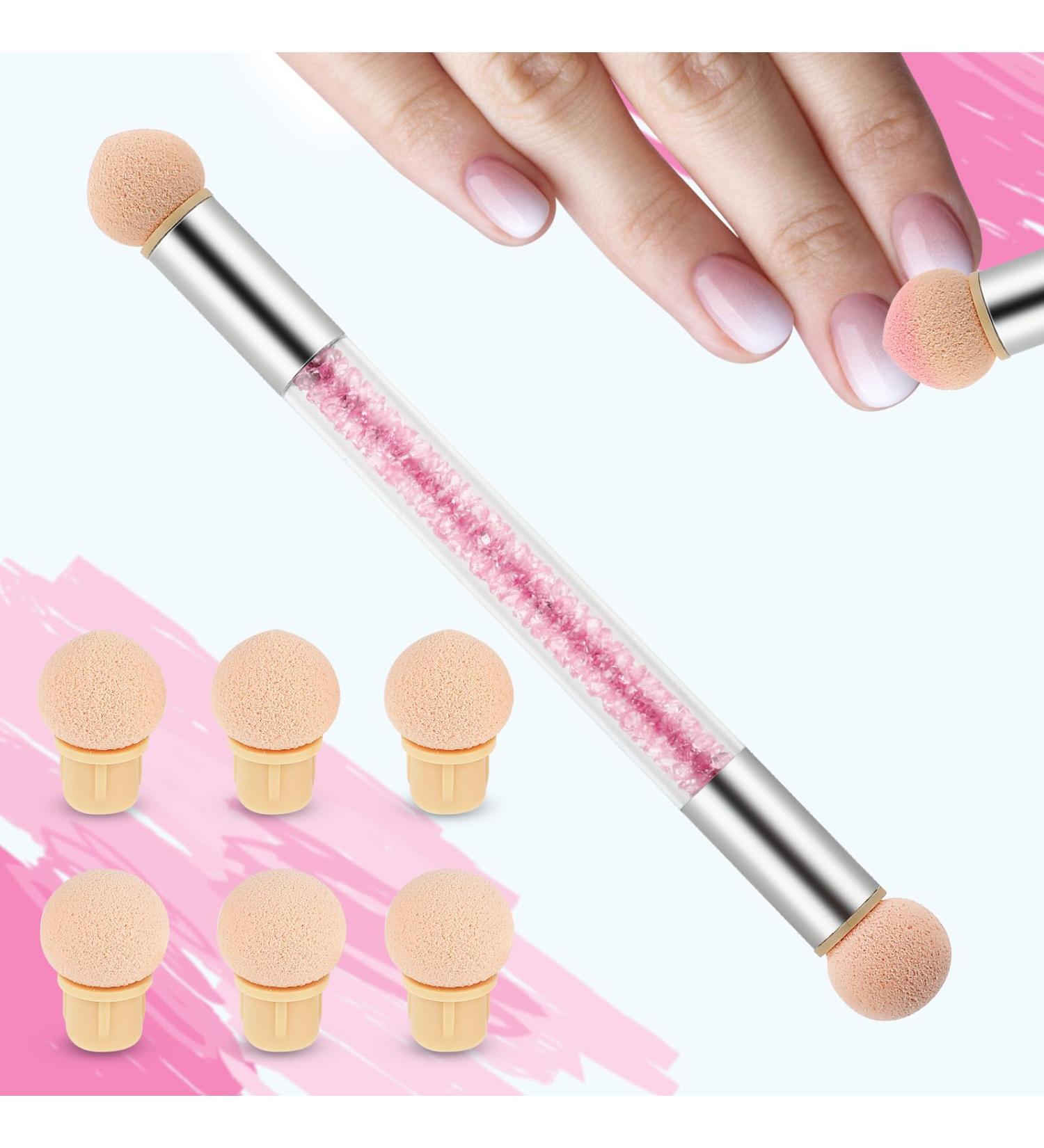 Nail Art Ombre Sponge Brush Applicator with 8 Washable Replacement Sponge Heads - Pink - Buy Online on GoSupps.com