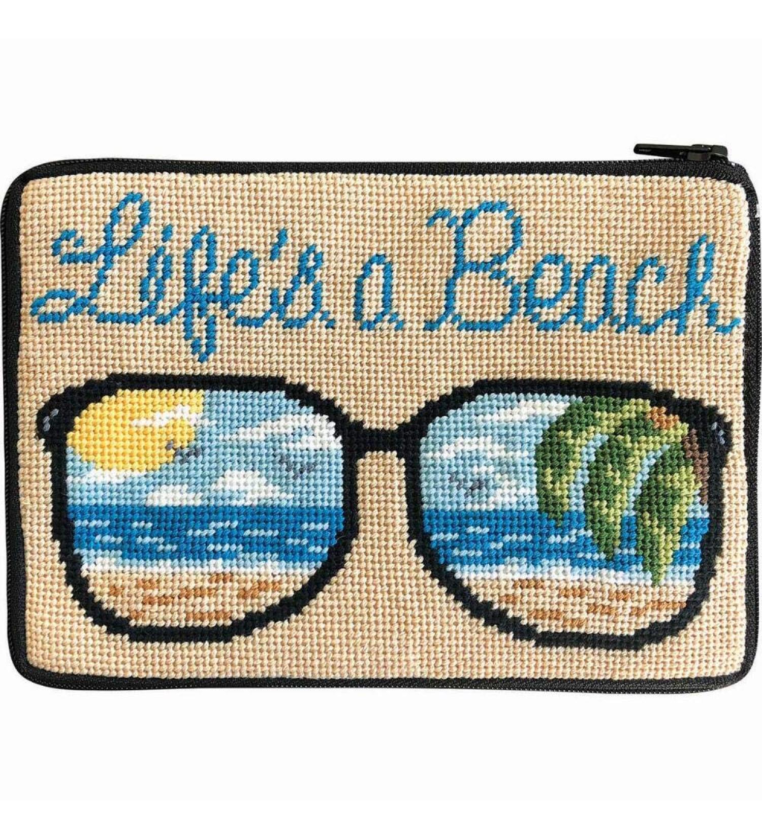 Stitch & Zip Needlepoint Cosmetic Purse Kit- Life's a Beach