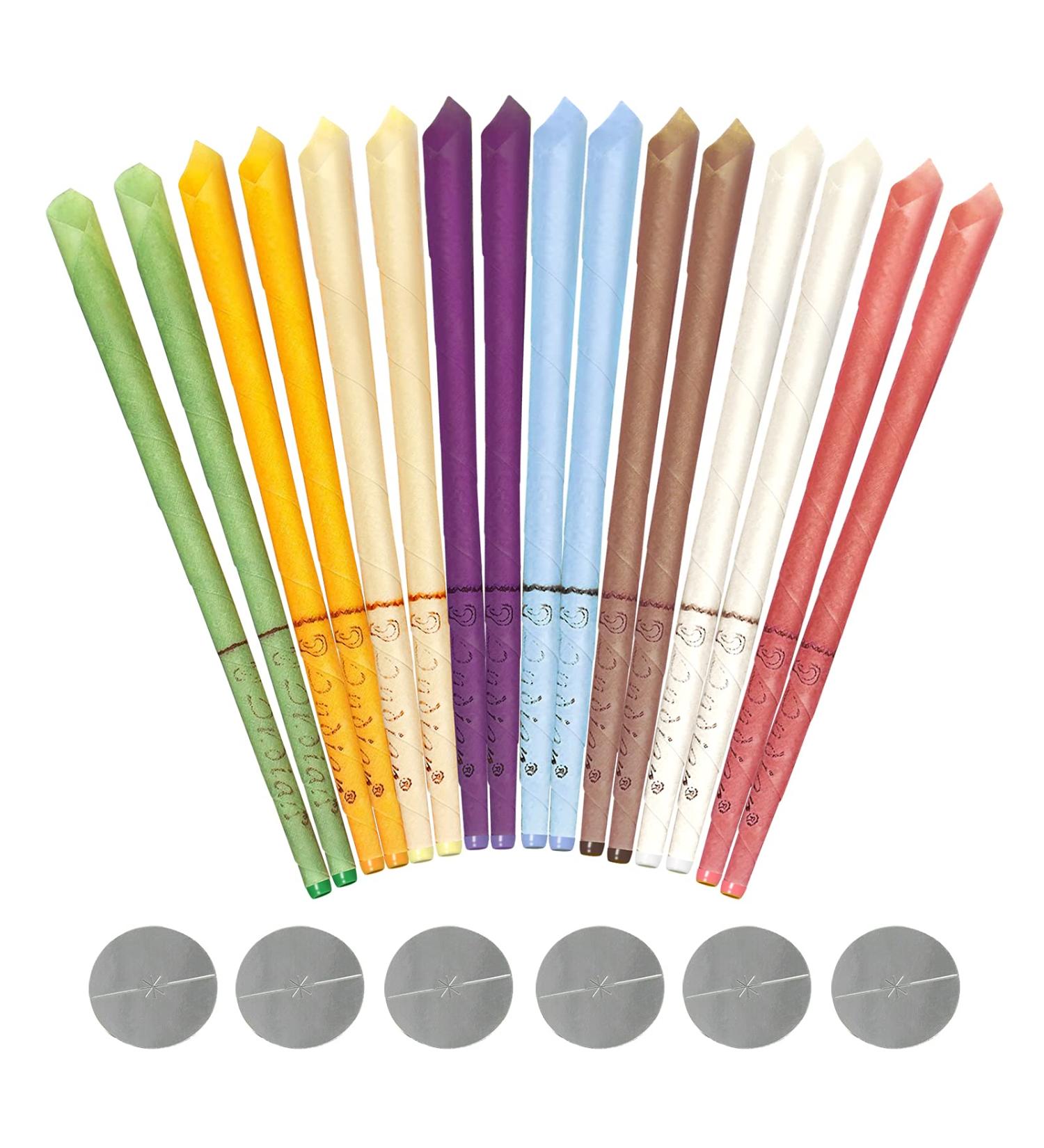 16 Piece Beeswax Ear Candles Set for Ear Wax Removal - Cleaning Ear Candles with 6 Protective Pans (8 Colors) - International Shipping Available - Buy Online on GoSupps.com