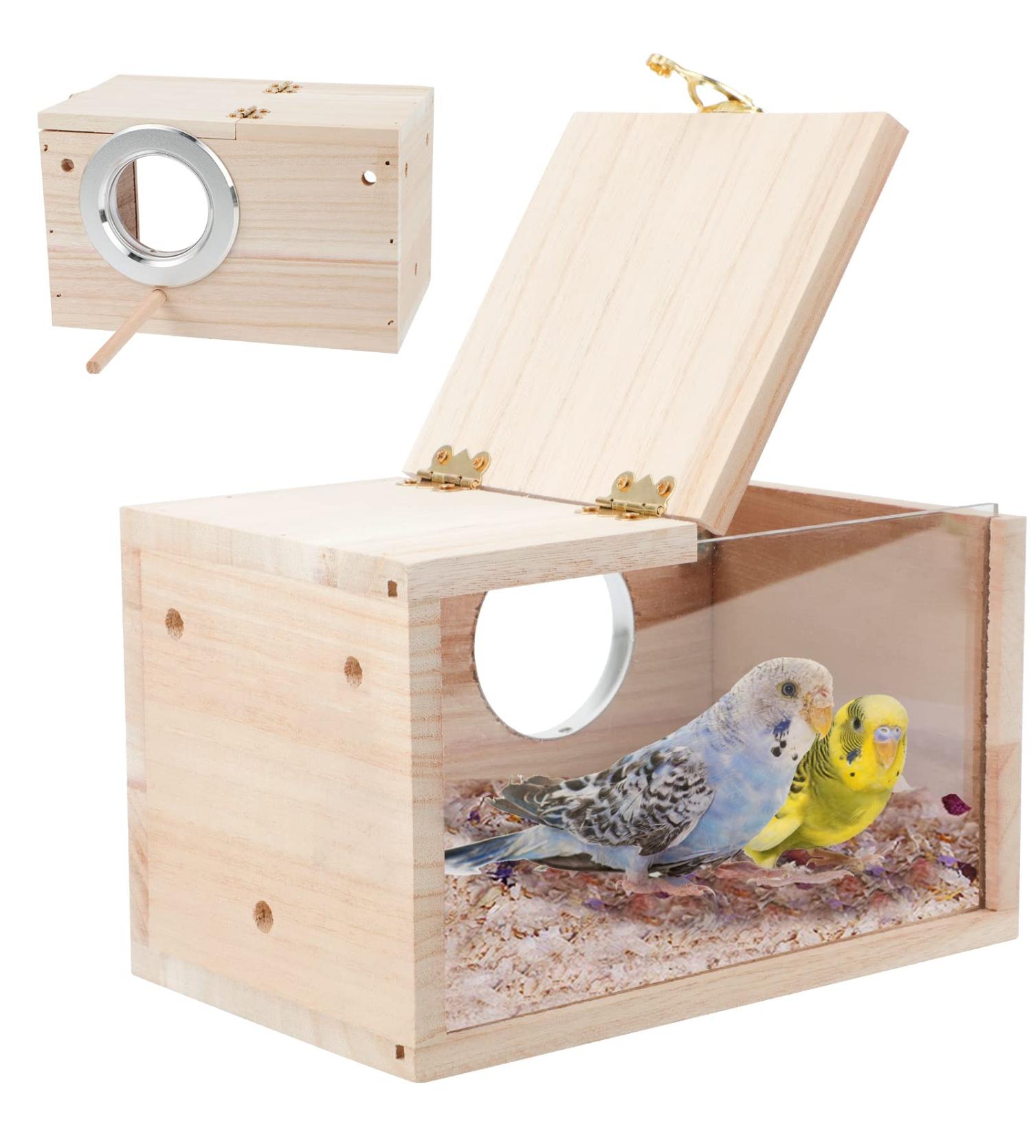 GINDOOR Parakeet Nesting Box - Natural Wood Breeding House for Small Birds - Buy Online on GoSupps.com