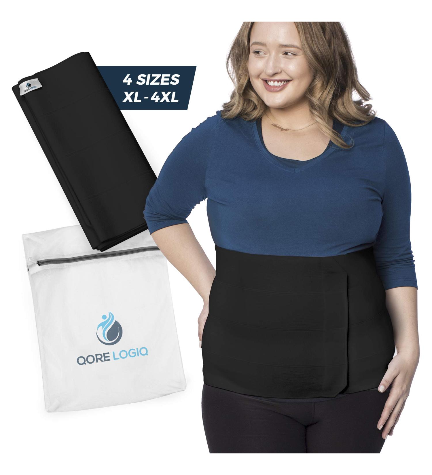 QORE LOGIQ XXL Abdominal Binder for Men + Women - Post Surgery Compression Garment & Hernia Belt - C Section Belly Binder - Adjustable Black - Buy Online on GoSupps.com