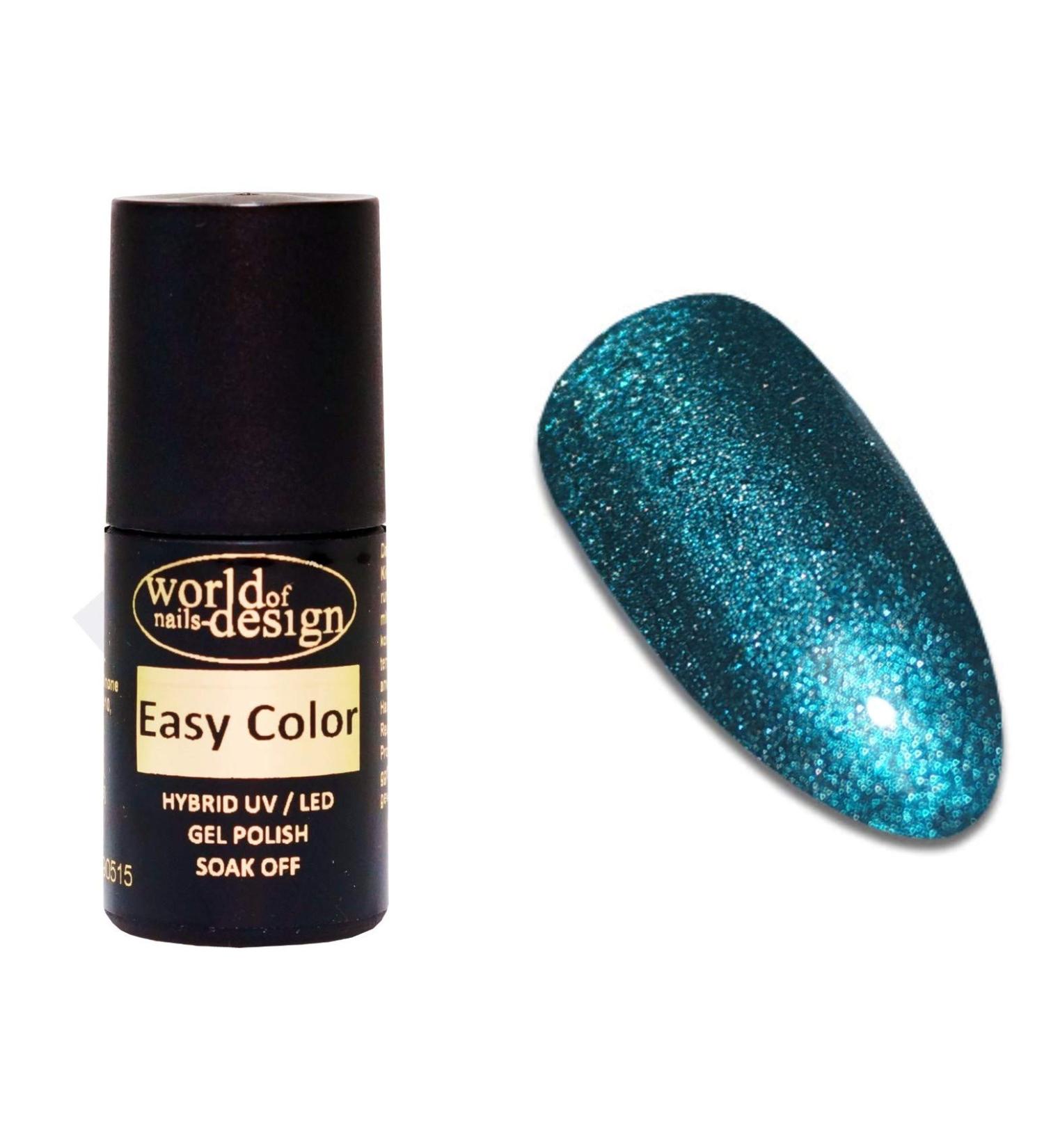 World of Nails-Design Easy Color LED/UV Polish Gel Hybrid Varnish Soak Off Gel removable- Glitter Petrol 6 ml