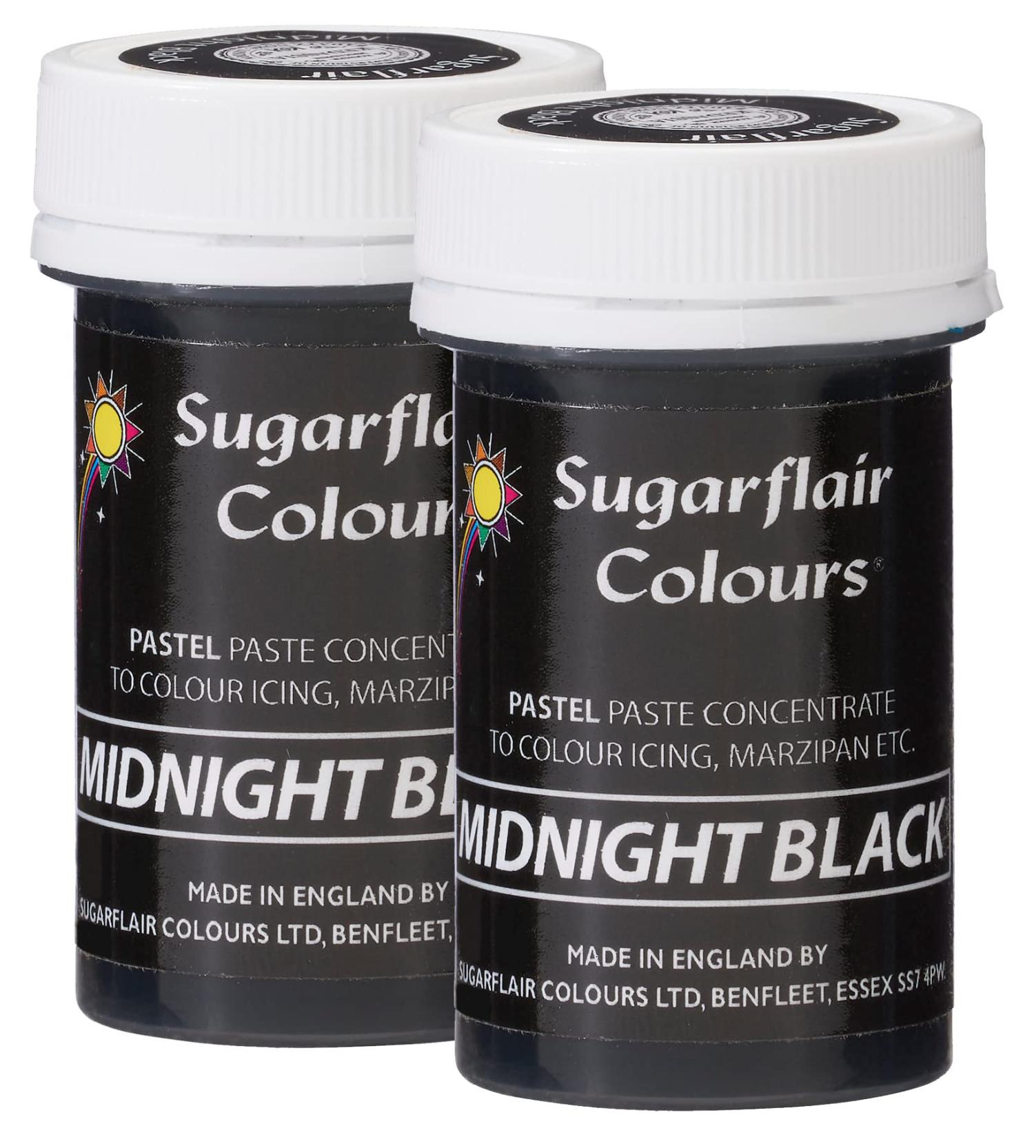 Sugarflair Midnight Black Pastel Food Colouring Paste Highly Concentrated for Use with Sugar Pastes Buttercream Royal Icing or Cake Mix Subtle Colour Dye - 25g (Pack of 2)