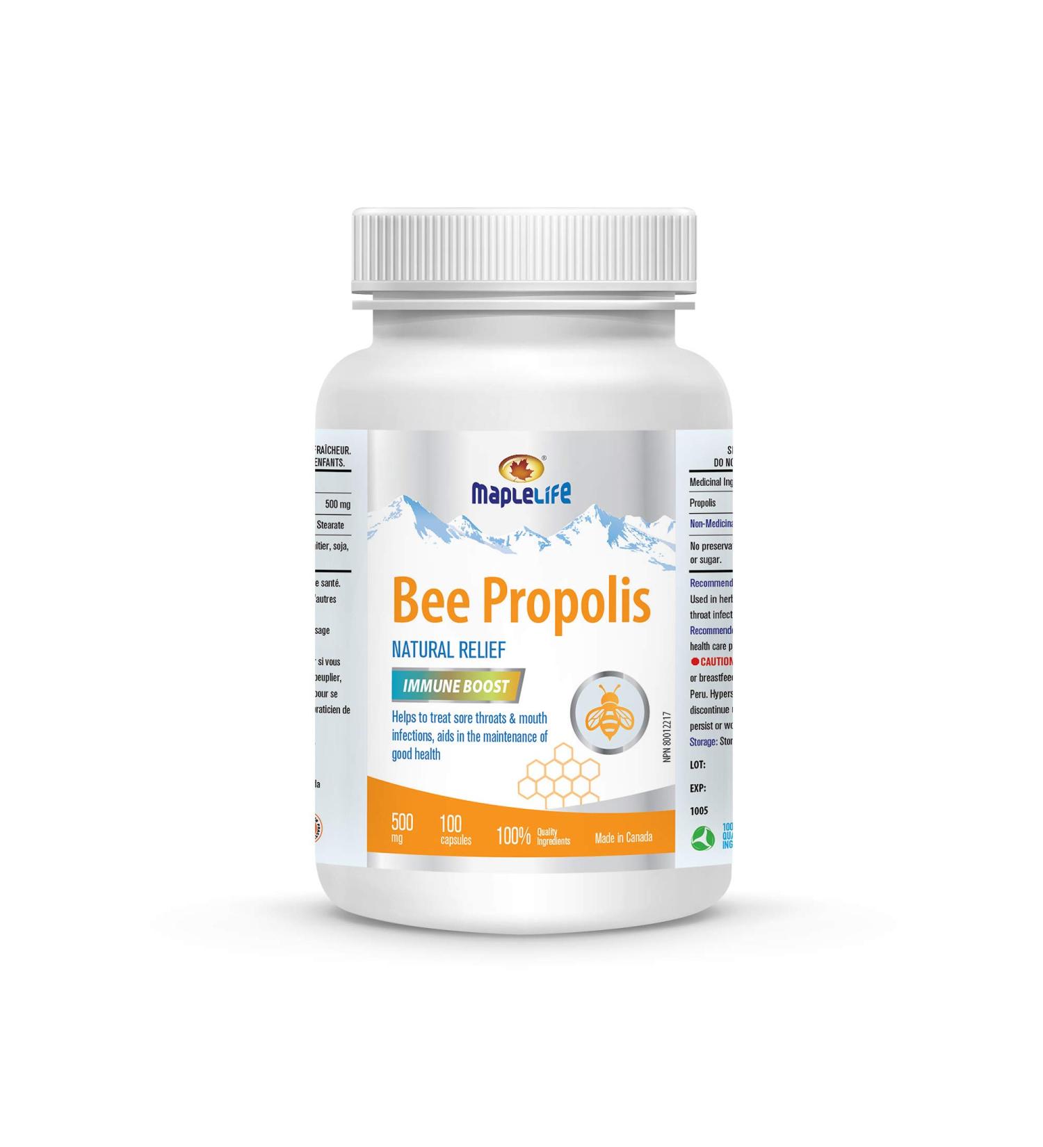 Maplelife Bee Propolis Natural Relief 500mg Easy to Take Capsule Essential Immunity Booster - 100 capsules - Buy Online on GoSupps.com