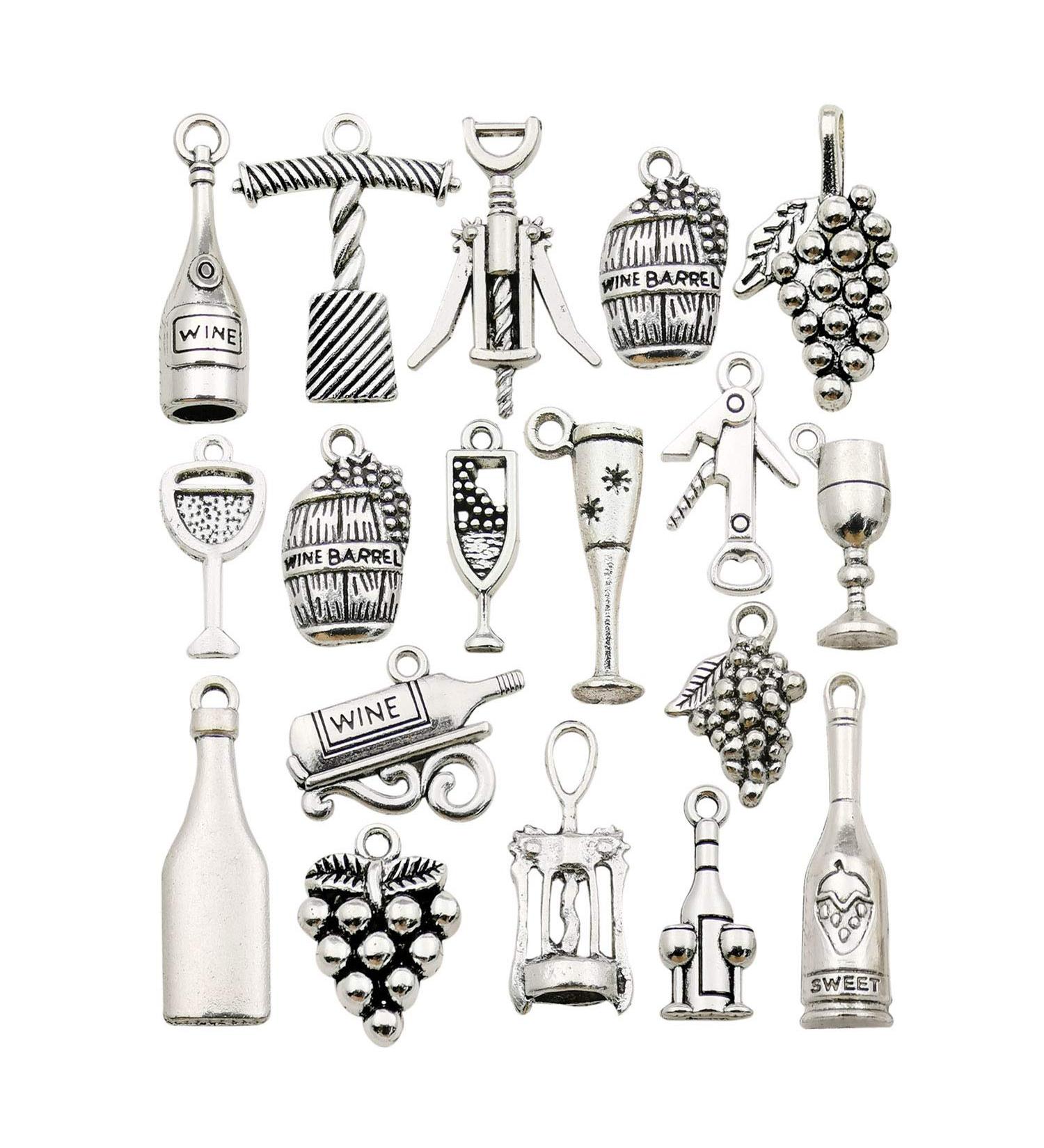 50pcs Antique Silver Wine Charms for Jewelry Making - Crafting Accessory for DIY Necklace Bracelet SM307 - Buy Online on GoSupps.com