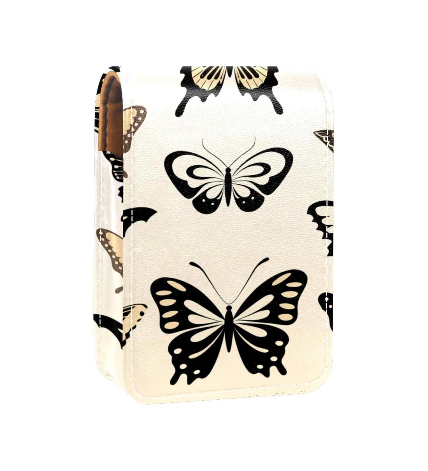 Travel Lipstick Organizer Case - Portable Makeup Bag with Mirror & Hand-Drawn Butterflies Design | Shop Now - Buy Online on GoSupps.com