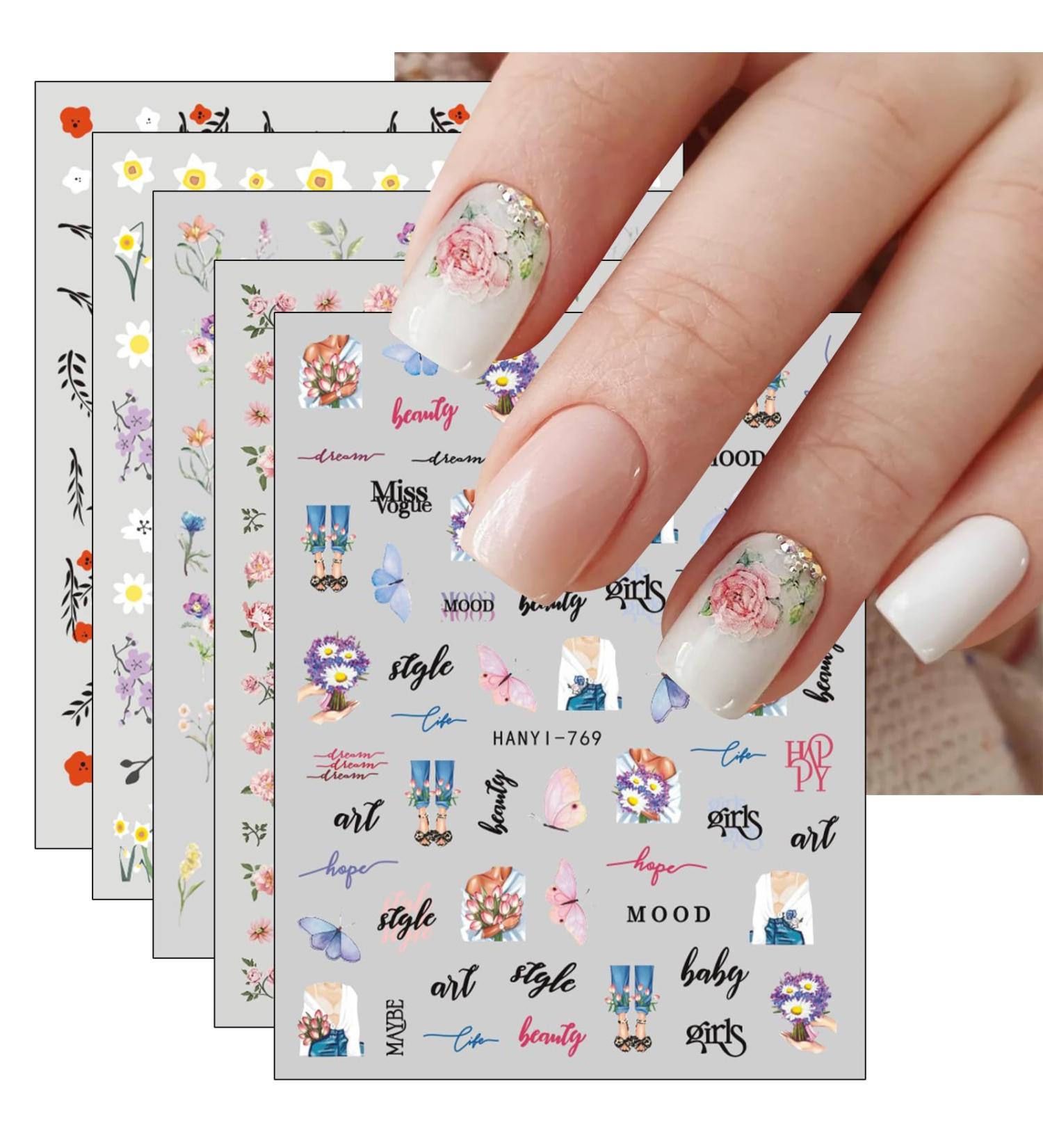 JMEOWIO 9 Sheets Flower Nail Art Stickers Decals Self-Adhesive Spring Summer Floral Letter Nail Supplies Nail Art Design Decoration Accessories - Buy Online on GoSupps.com