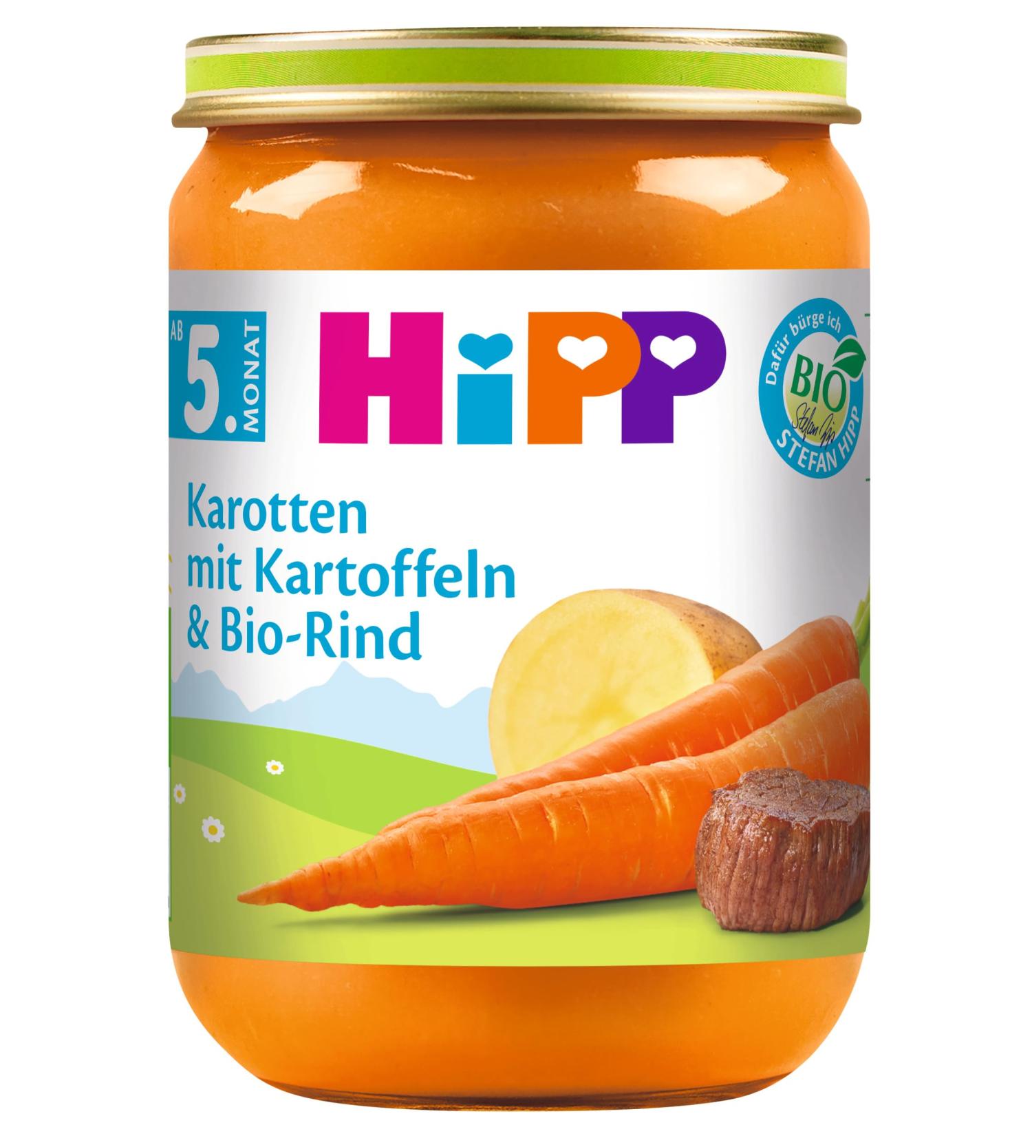 HiPP Carrots with Potatoes and Organic Beef Pack of 6 (6 x 190 g) H 6240 Carrots/Carrots/Beef 190g 190 g (Pack of 6) Single