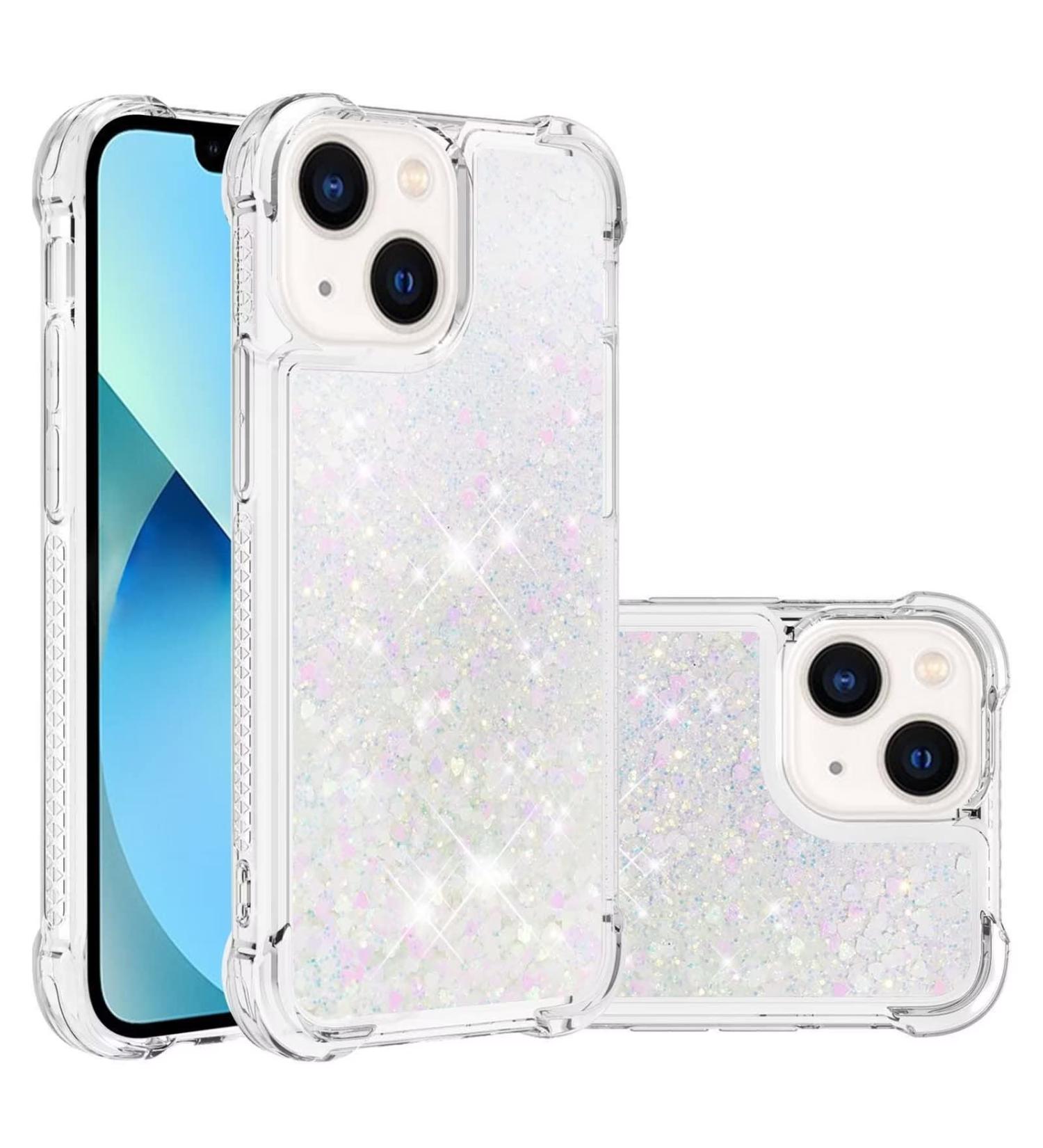 Tivenfezk Nadoli Glitter Drive Sand Shell for iPhone 15 - Silicone Shockproof TPU Bumper Case | Transparent Quicksand Liquid Cover - White & Pink - Buy Online on GoSupps.com