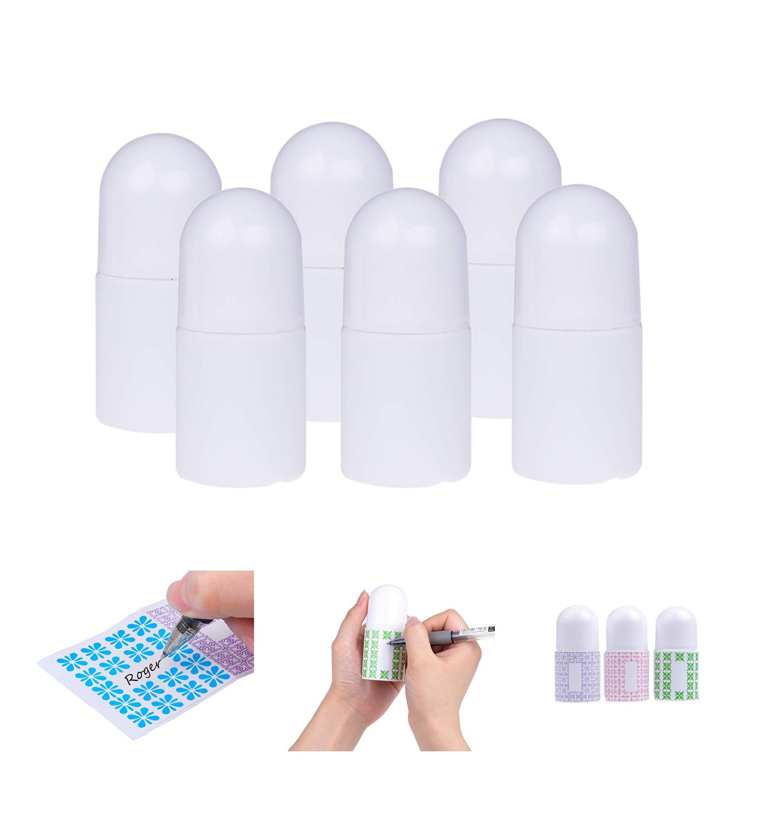 Kare & Kind Refillable Roll-On Deodorant Bottles (6-Pack) - Empty - 1 Oz (30 ml) - 20 Writable Stickers - Twist Cap - For Homemade Natural Deodorant Sunscreen Moisturizer etc. - Buy Online on GoSupps.com