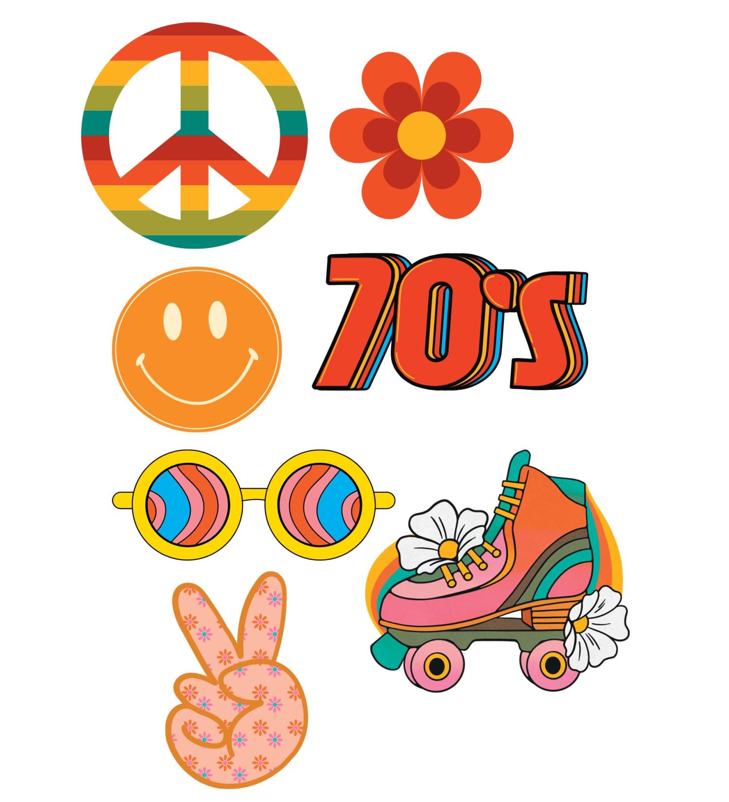 Retro 70s theme Cake topper Cake decorations A4 Sheet Wafer/Icing UNCUT (Wafer card) (wafer card)